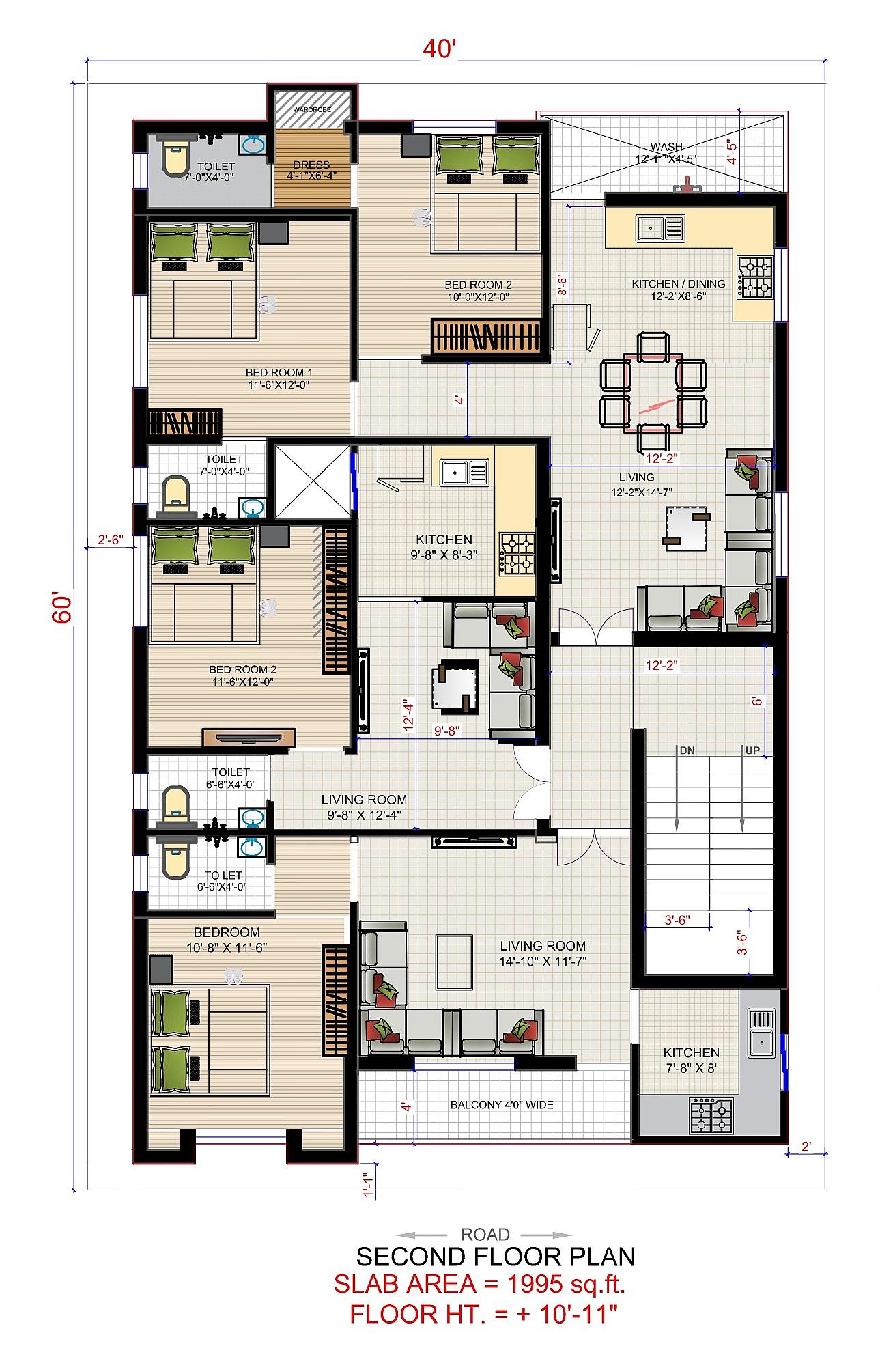 40X60 Multi Storey Commercial Plan- 2400 sq ft Residential Cum Commercial House Design at Gulbarga thumbnail 4 — Project ID 6462