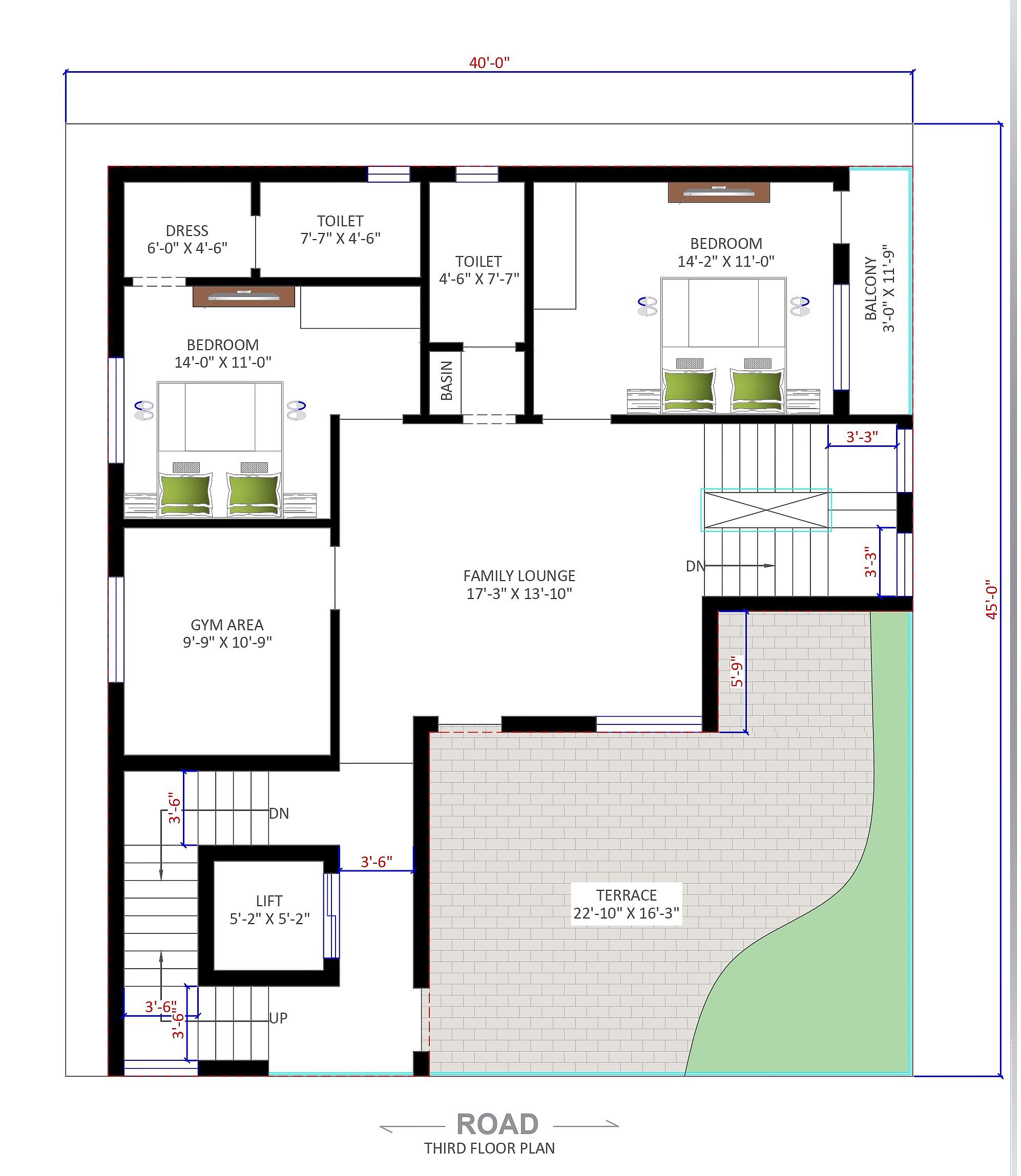 40X45 house plan- 1800 sqft Residential house design At Sangareddy thumbnail 5 — Project ID 6471
