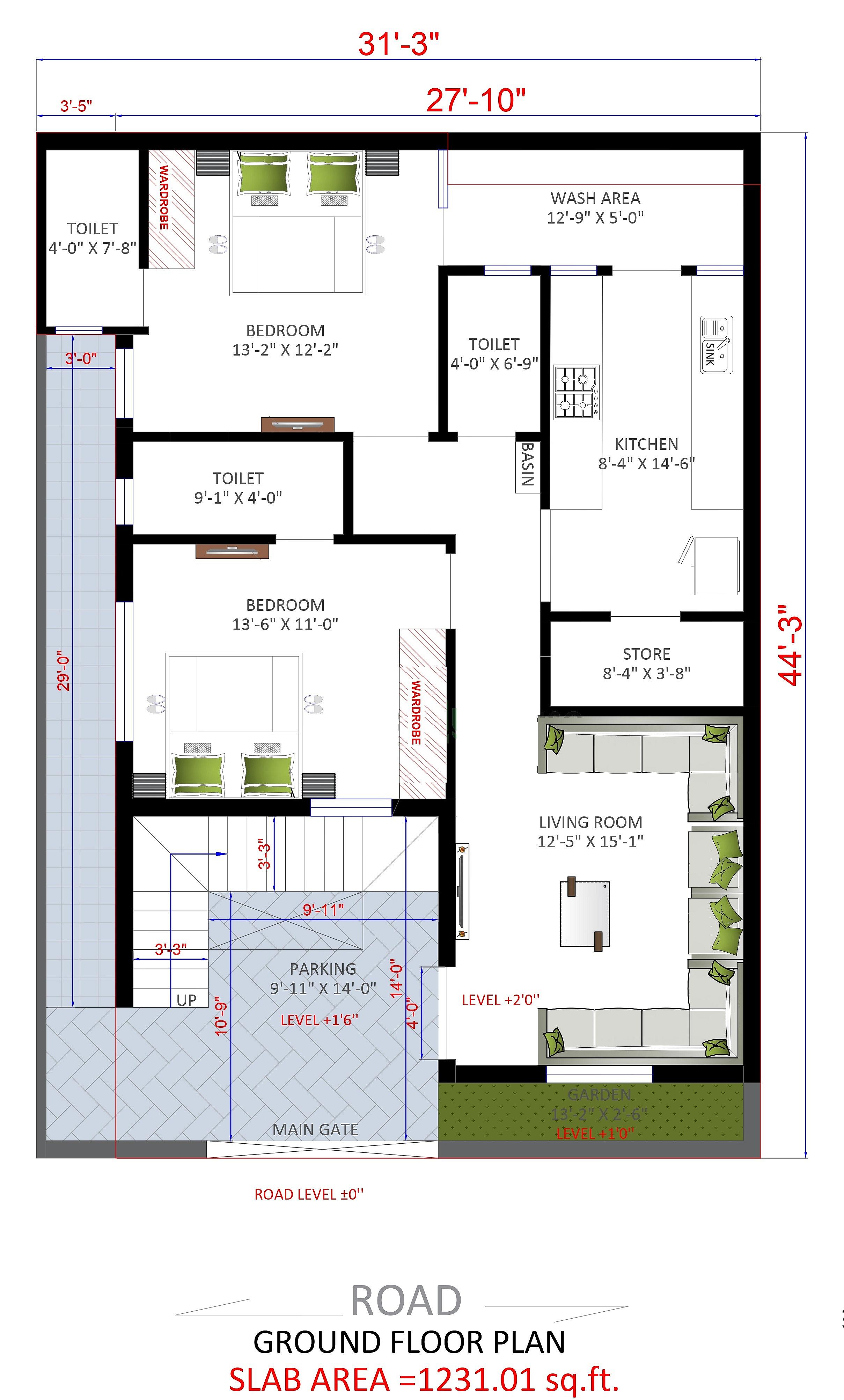 30X45 house plan- 1350 sqft Residential Cum Commercial house design At Lunawada thumbnail 2 — Project ID 6474