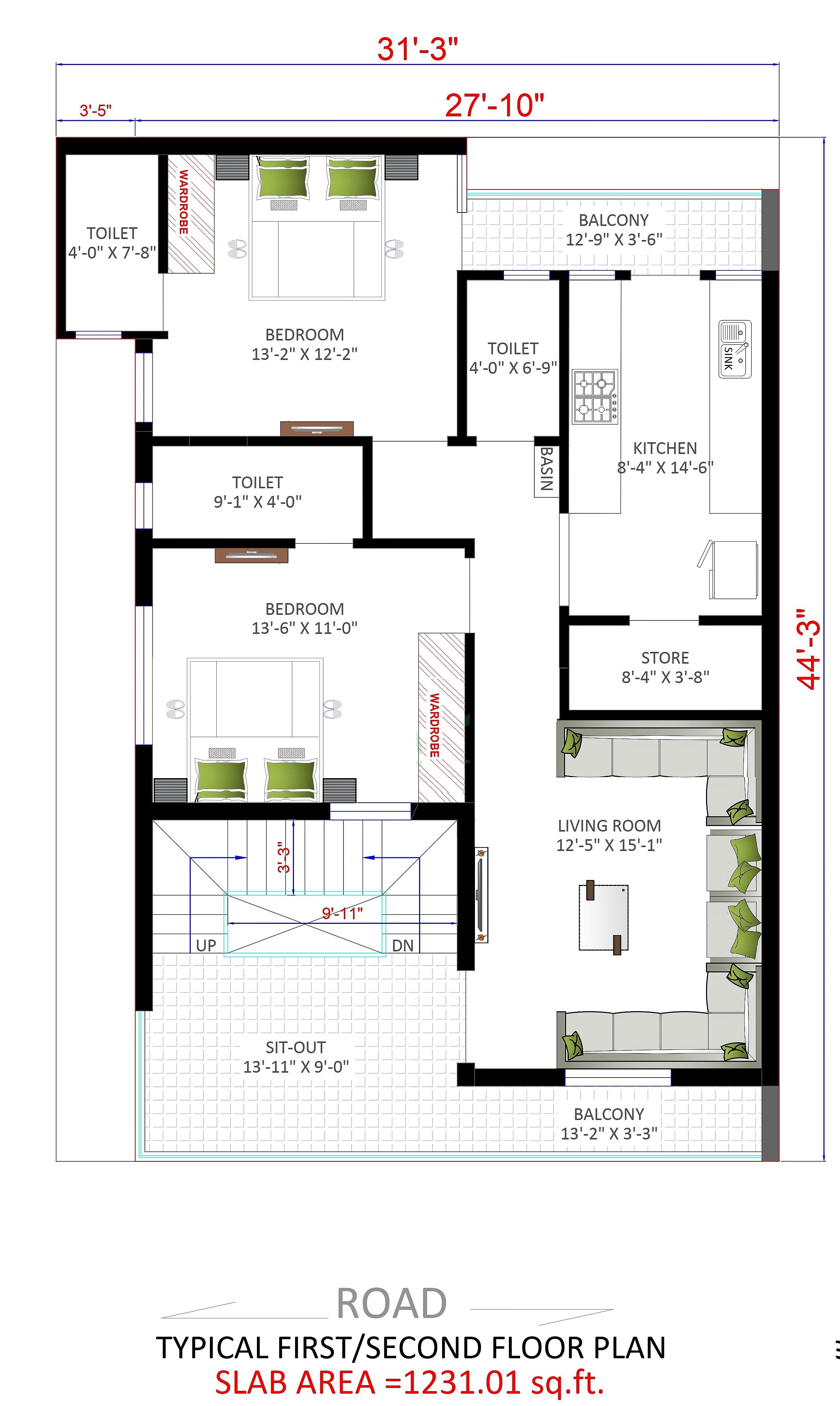 30X45 house plan- 1350 sqft Residential Cum Commercial house design At Lunawada thumbnail 3 — Project ID 6474