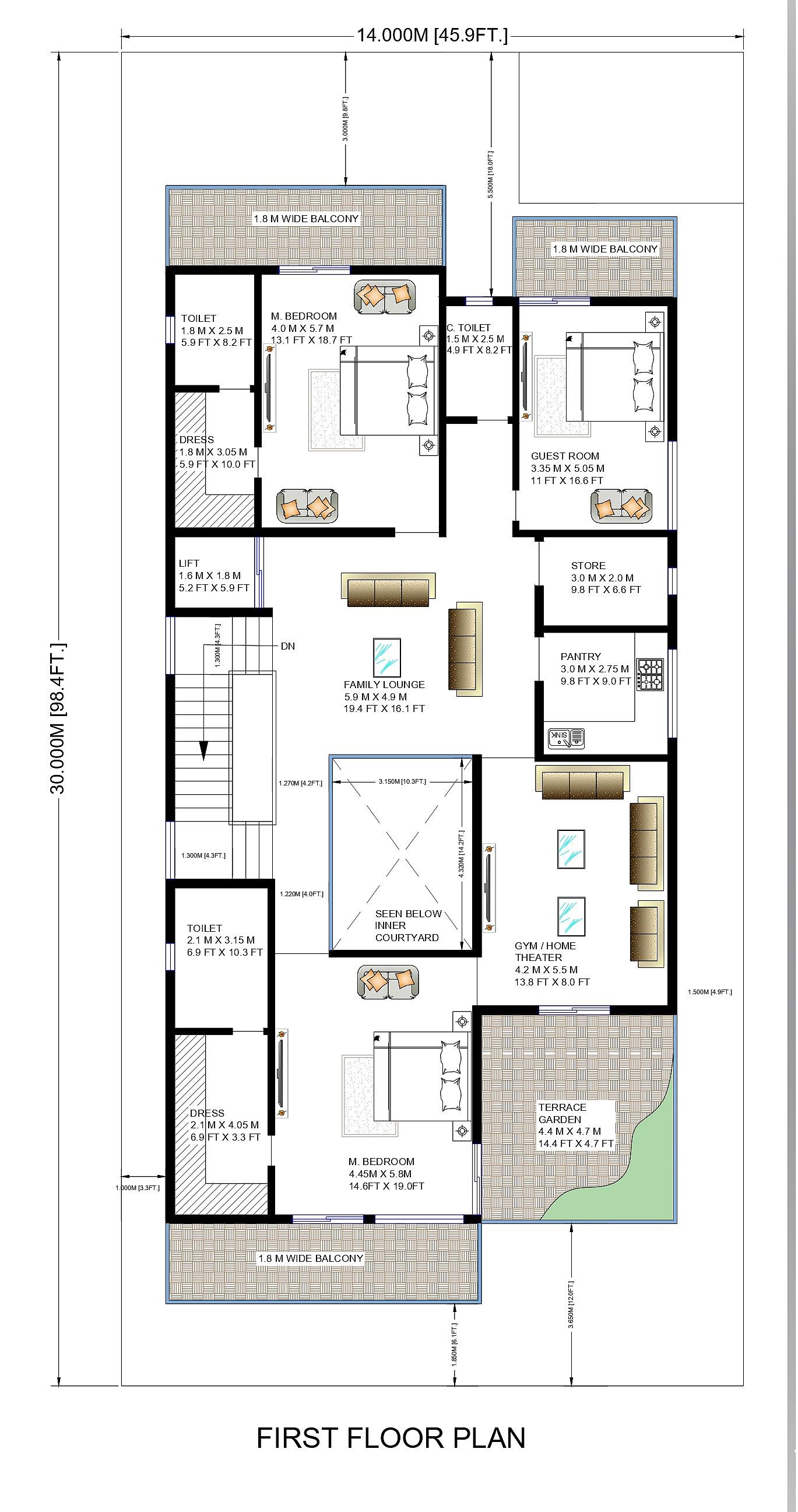 45x100 House Plan thumbnail 2 — Project ID 6480