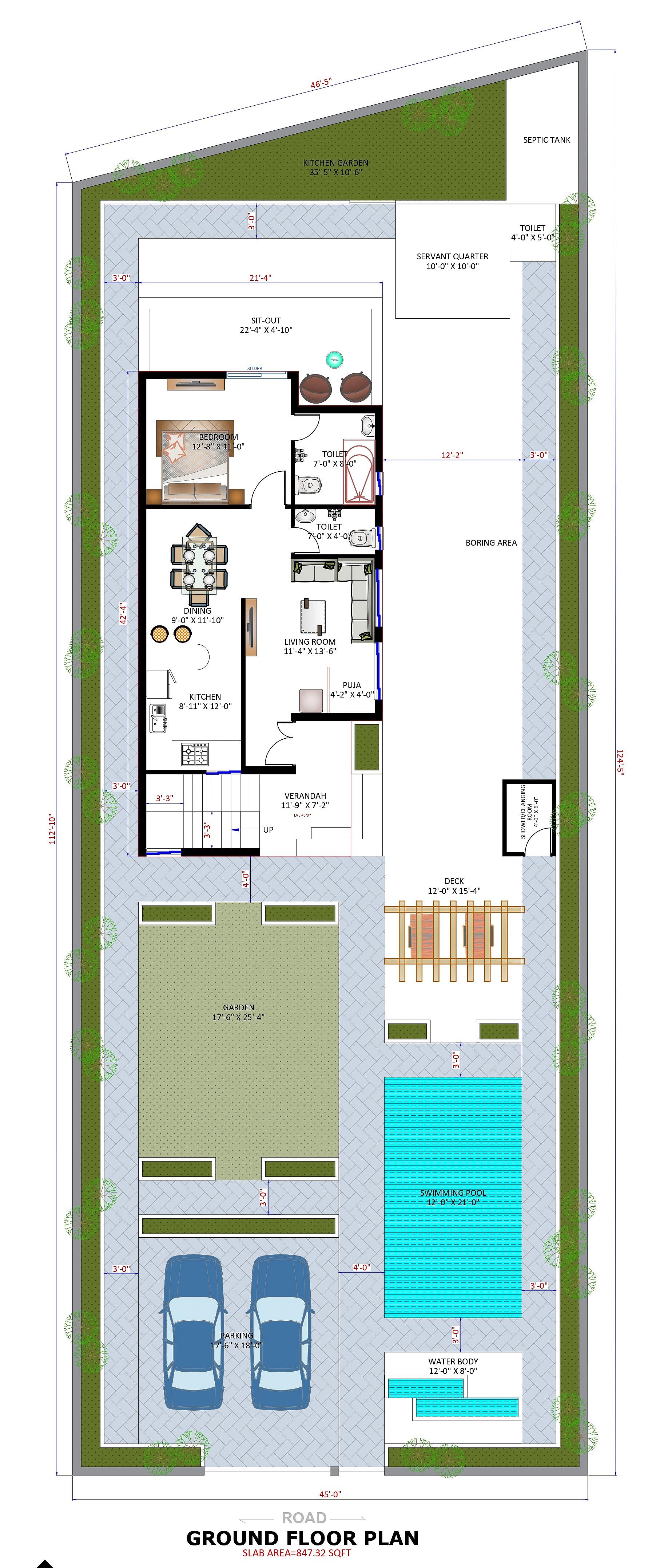 45X40 house plan- 1800 sqft Residential house design At Bhopal thumbnail 2 — Project ID 6482
