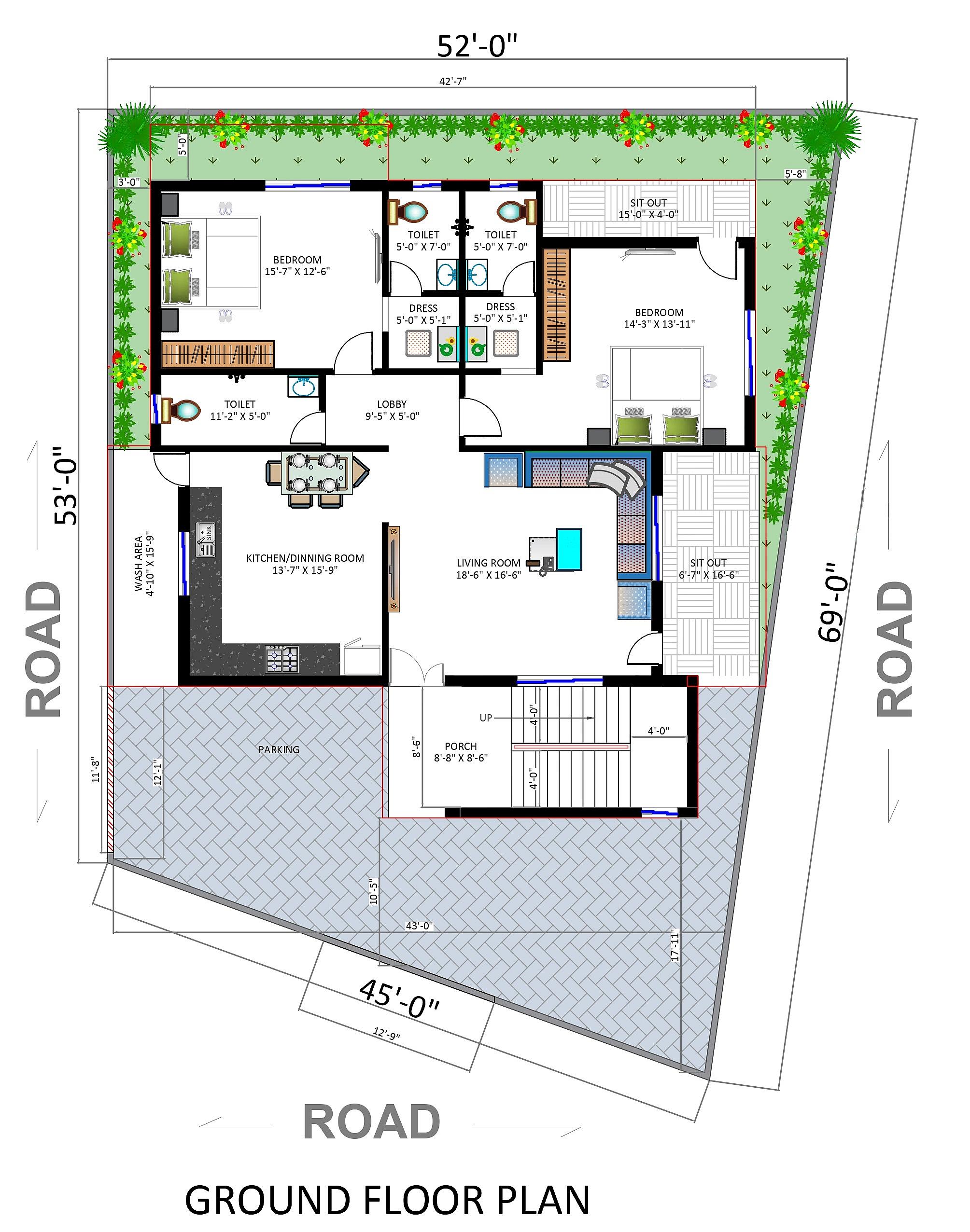 52X53 house plan- 2756 sqft Residential house design At Ramnagar thumbnail 2 — Project ID 6487