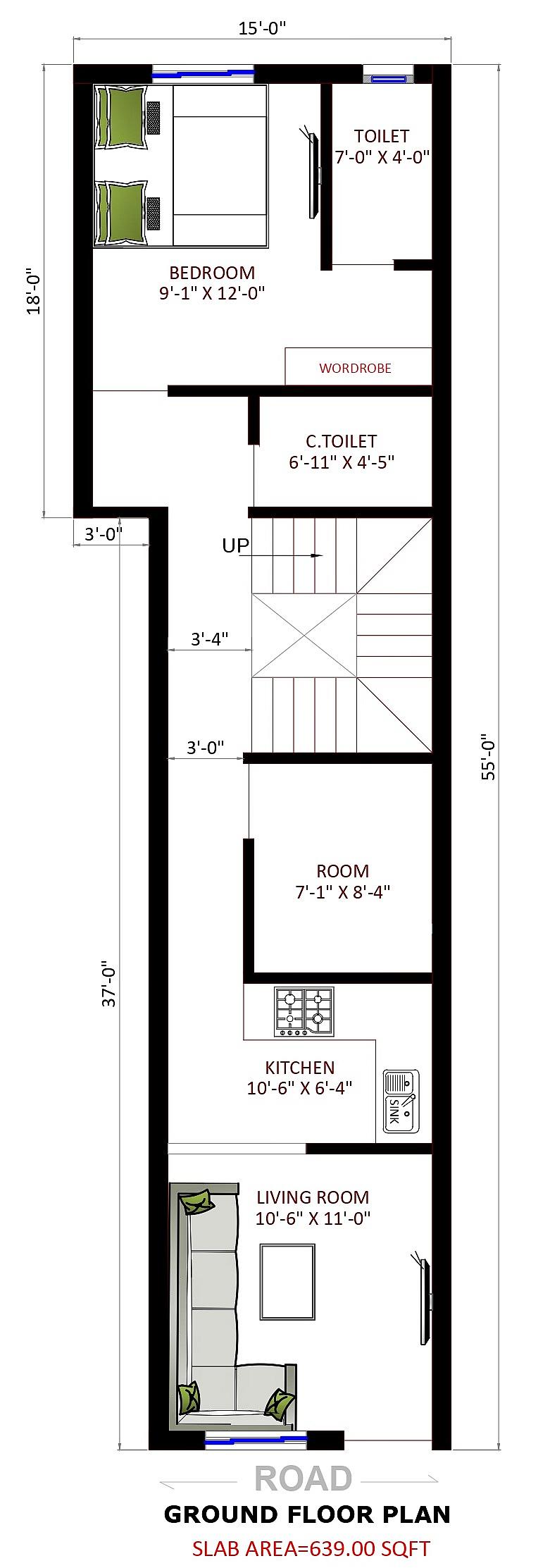 15X55 house plan- 825 sqft Residential house design At Raiganj thumbnail 2 — Project ID 6490