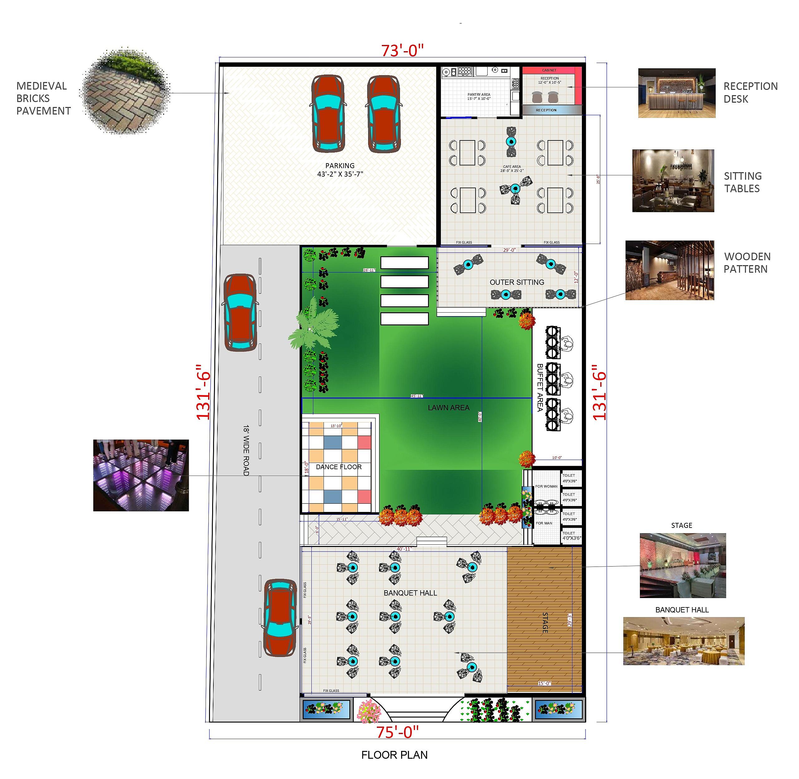 75X130 Marriage garden plan- 9750 sqft Commercial house design At Petlawad [MP]