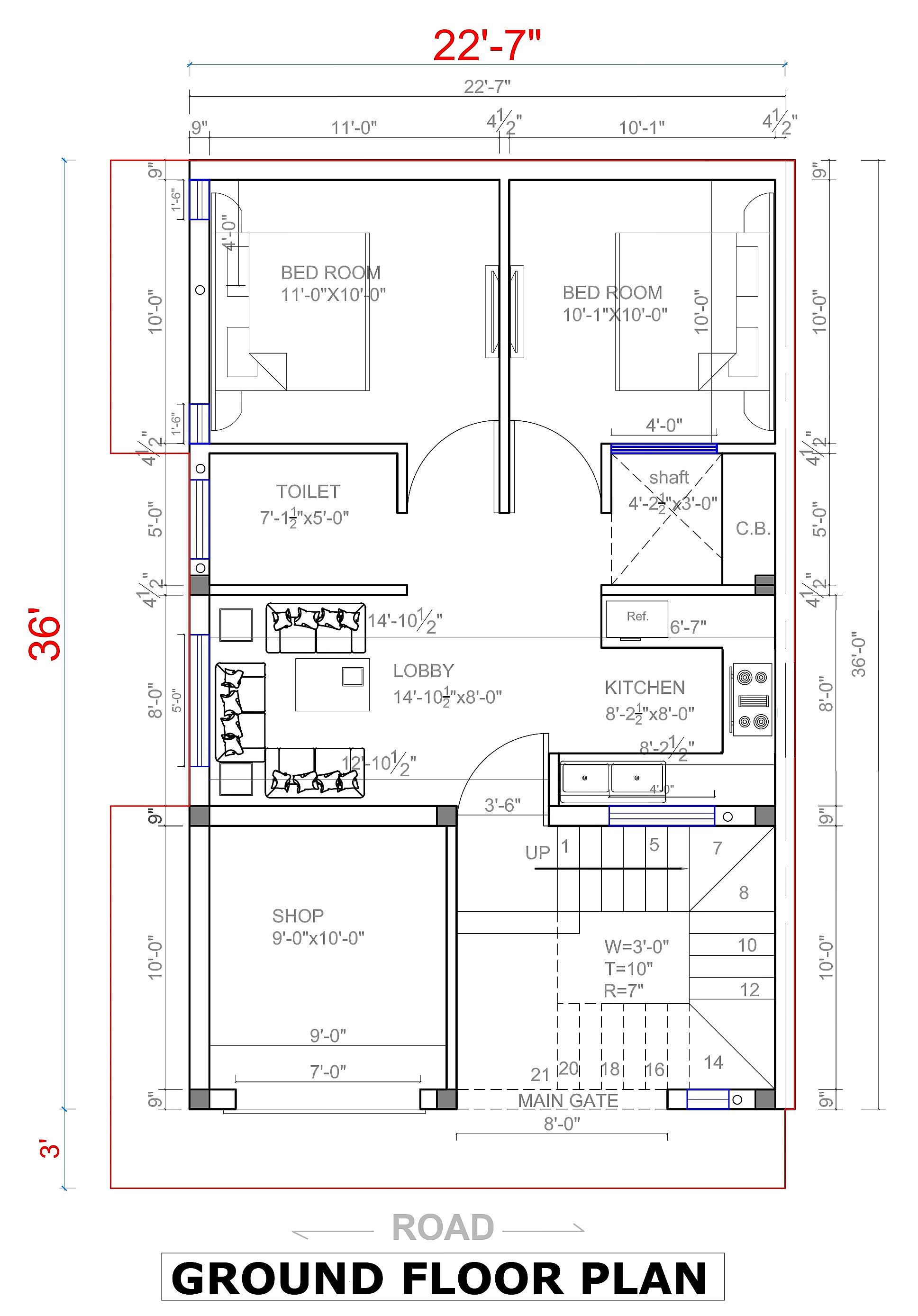 20X36 house plan- 720 sqft Residential Cum Commercial house design At Karnal thumbnail 2 — Project ID 6493
