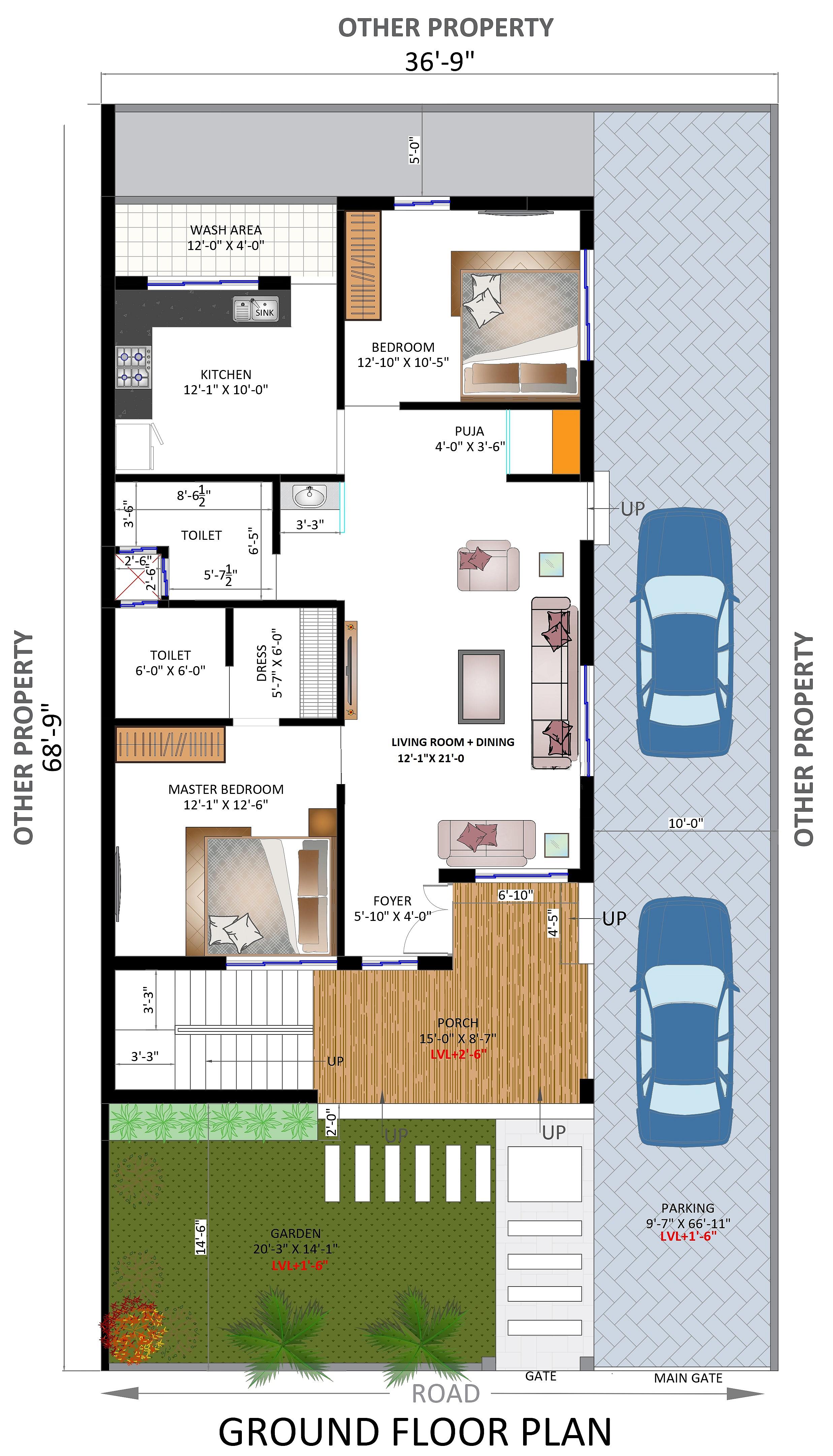 37X70 house plan- 2590 sqft Residential house design At jaipur — photo 1 — Project ID 6494