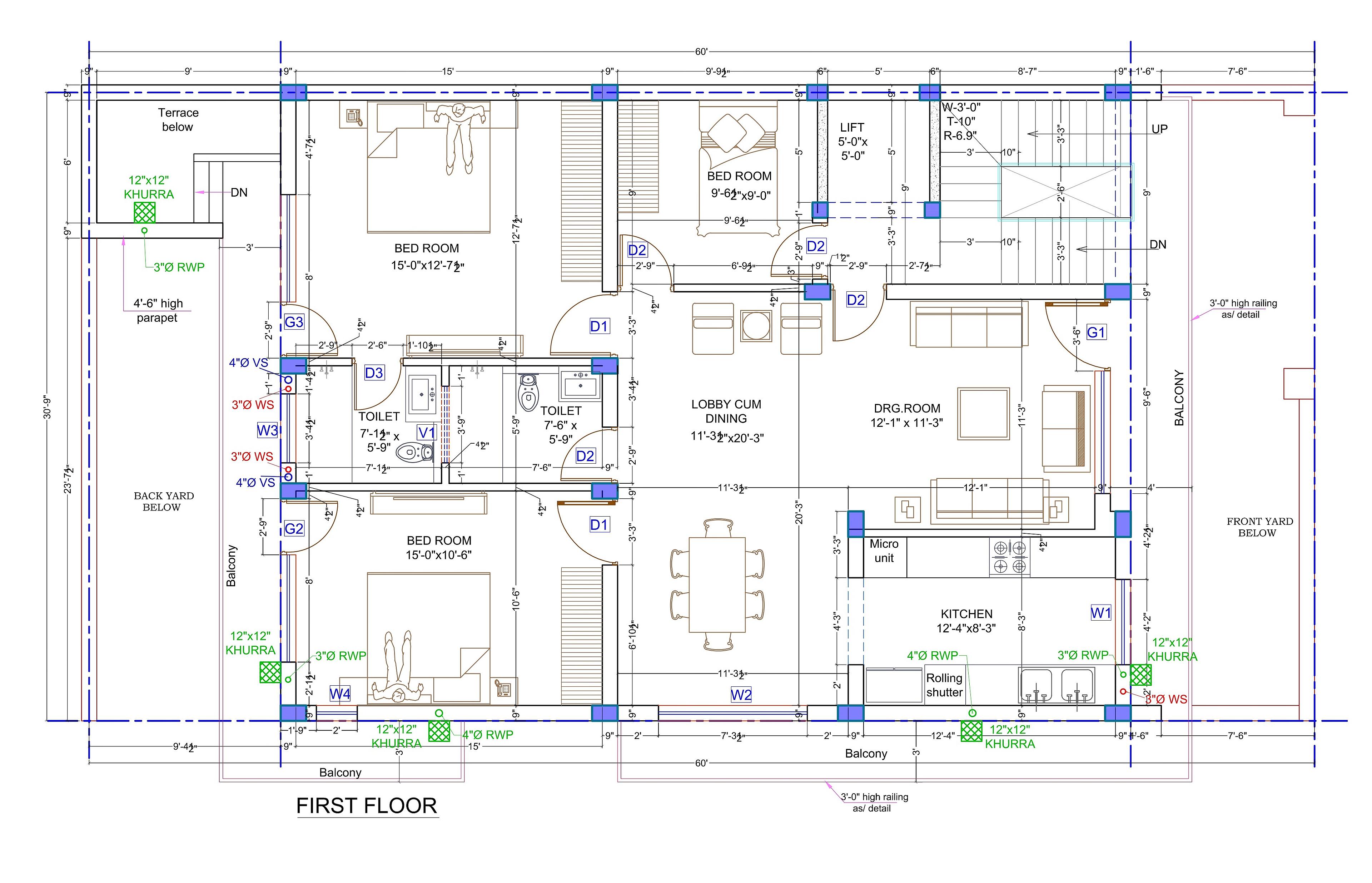 30X60 house plan- 1800 sqft Residential house design At MOHALI thumbnail 3 — Project ID 6495