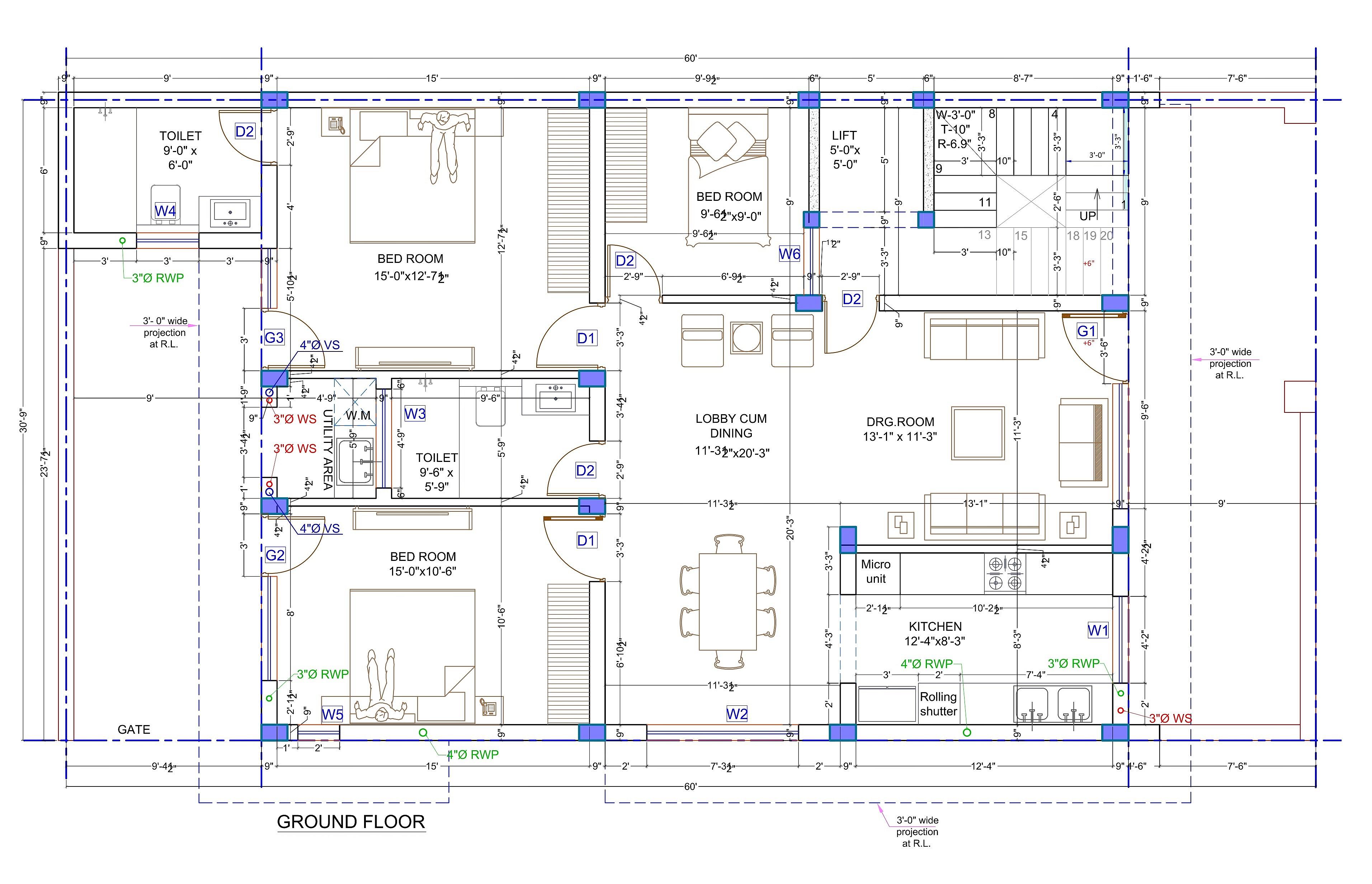 30X60 house plan- 1800 sqft Residential house design At MOHALI thumbnail 2 — Project ID 6495