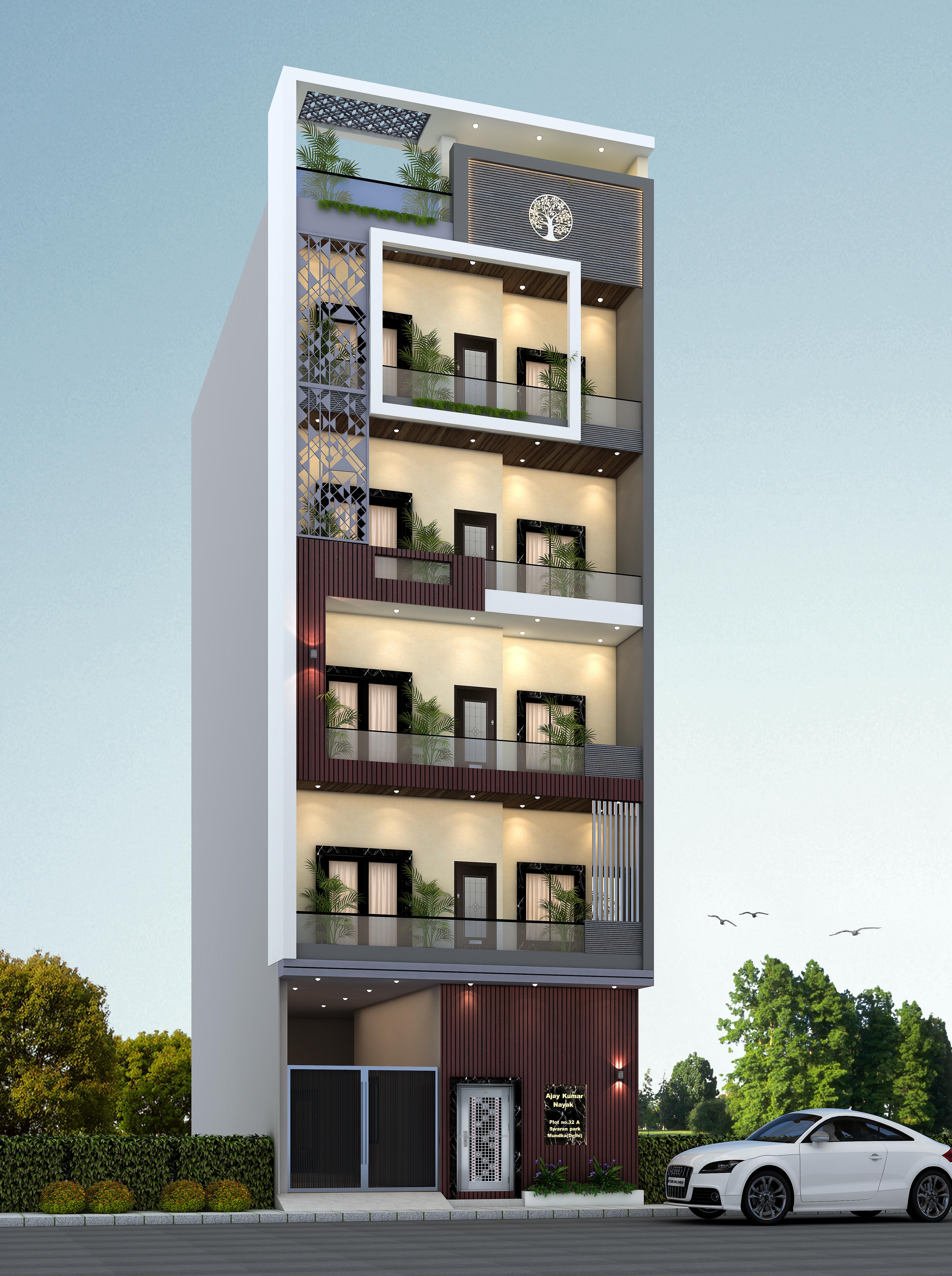 25X35 multi storey residential with office plan- 875 sqft Residential Cum Commercial house design At NewDelhi