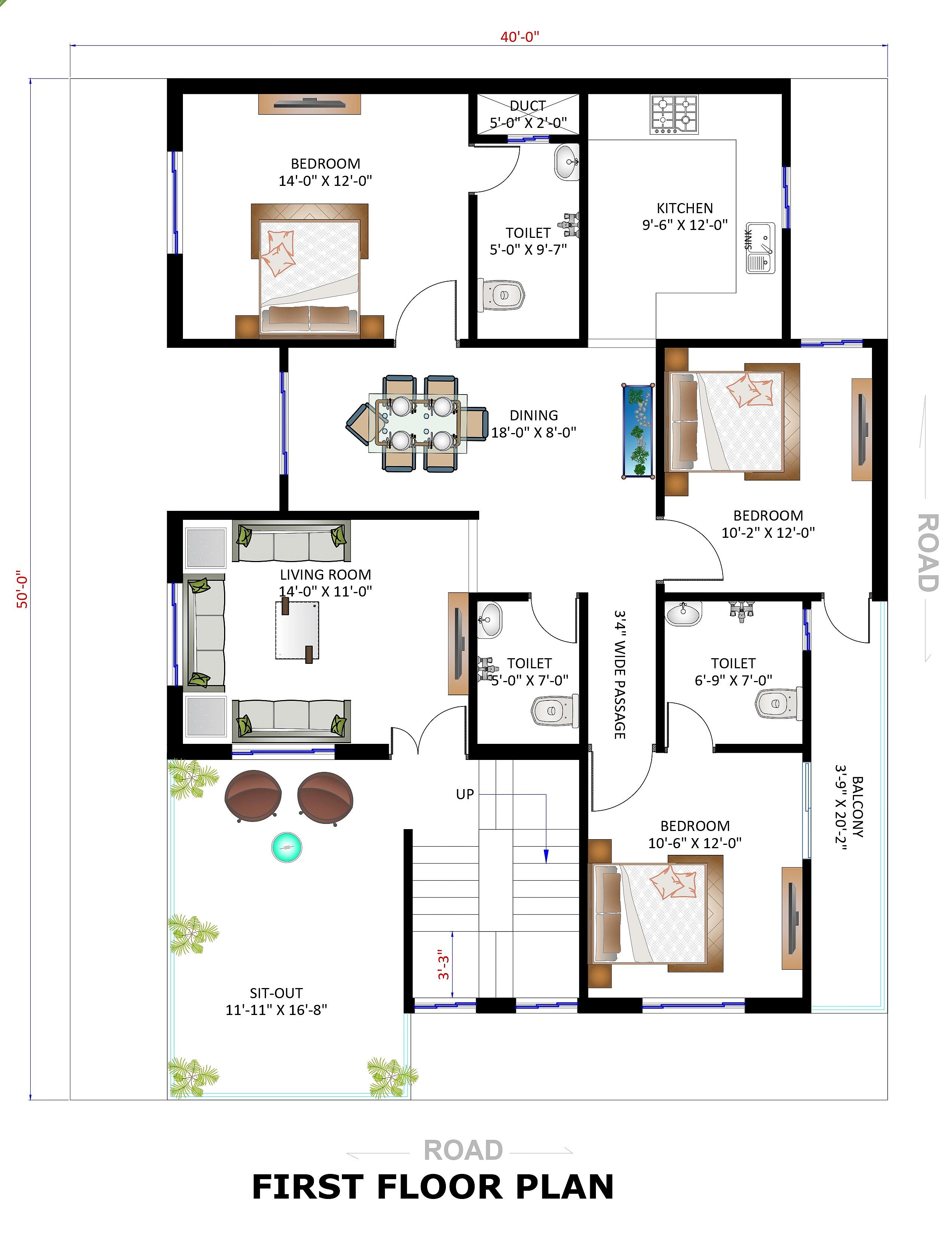 40X50 house plan- 2000 sqft Residential house design At Lucknow thumbnail 3 — Project ID 6500