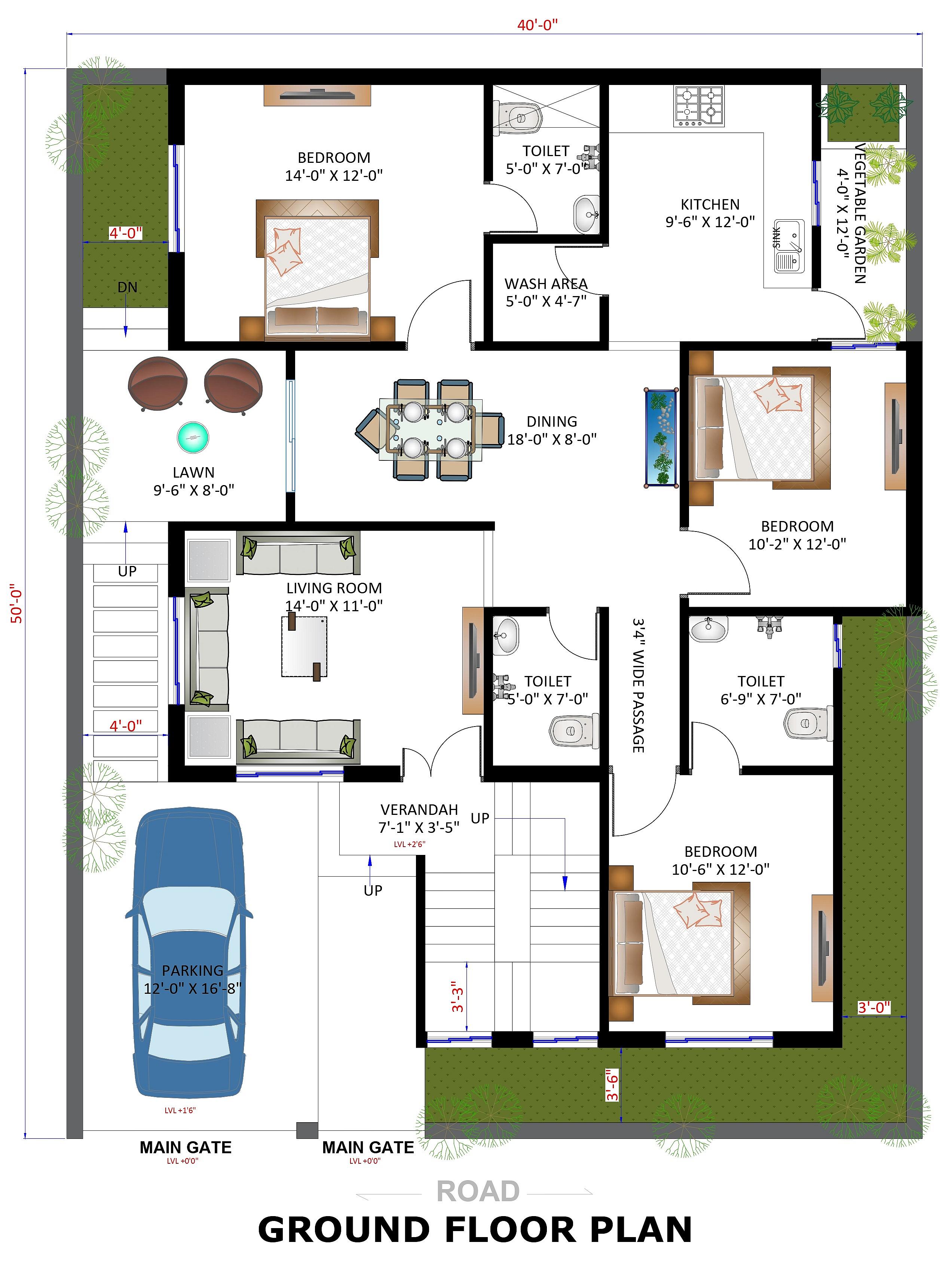 40X50 house plan- 2000 sqft Residential house design At Lucknow thumbnail 2 — Project ID 6500