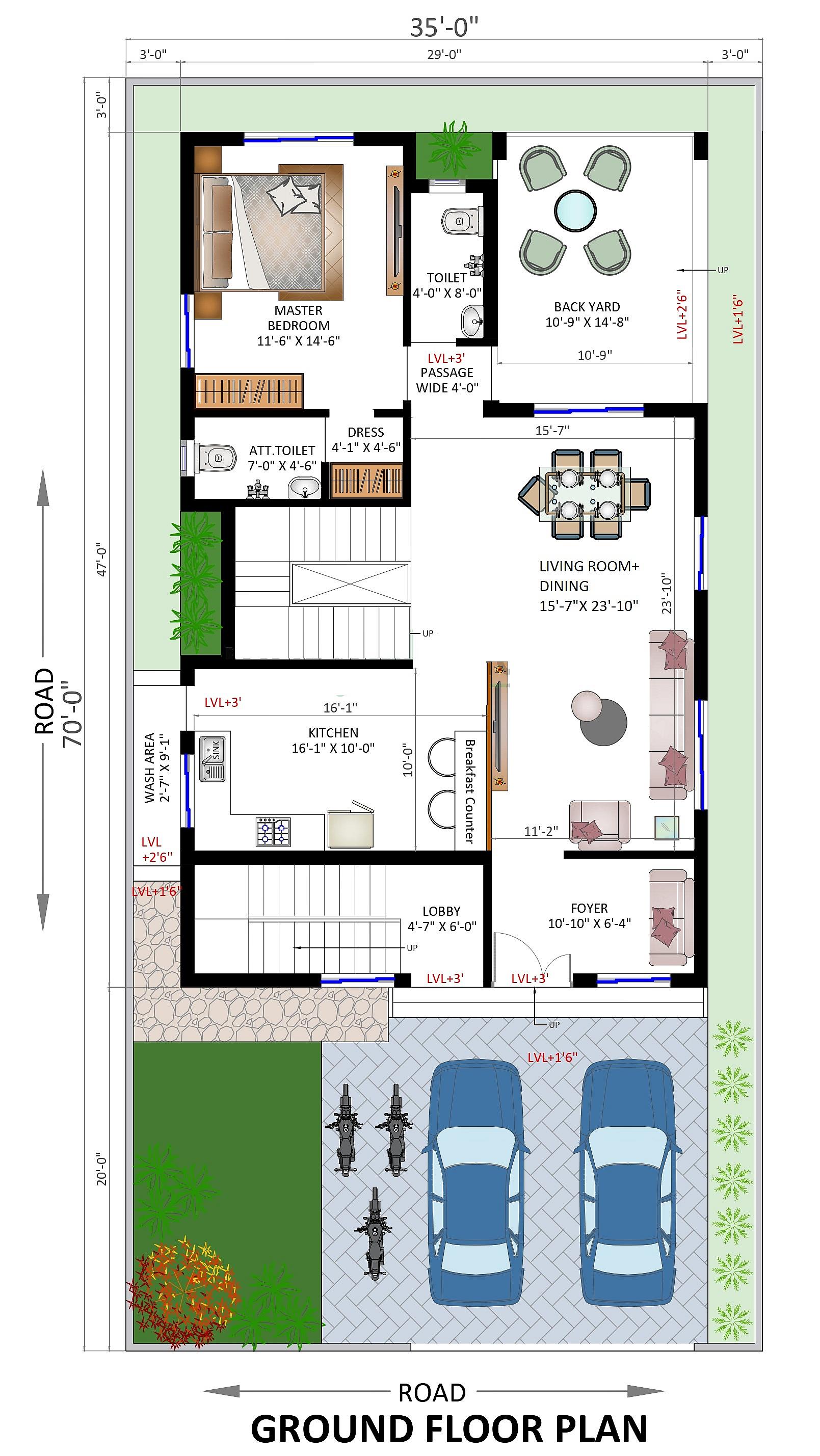 35X70 house plan- 2450 sqft Residential Cum Commercial house design At Bhubaneswar thumbnail 2 — Project ID 6501
