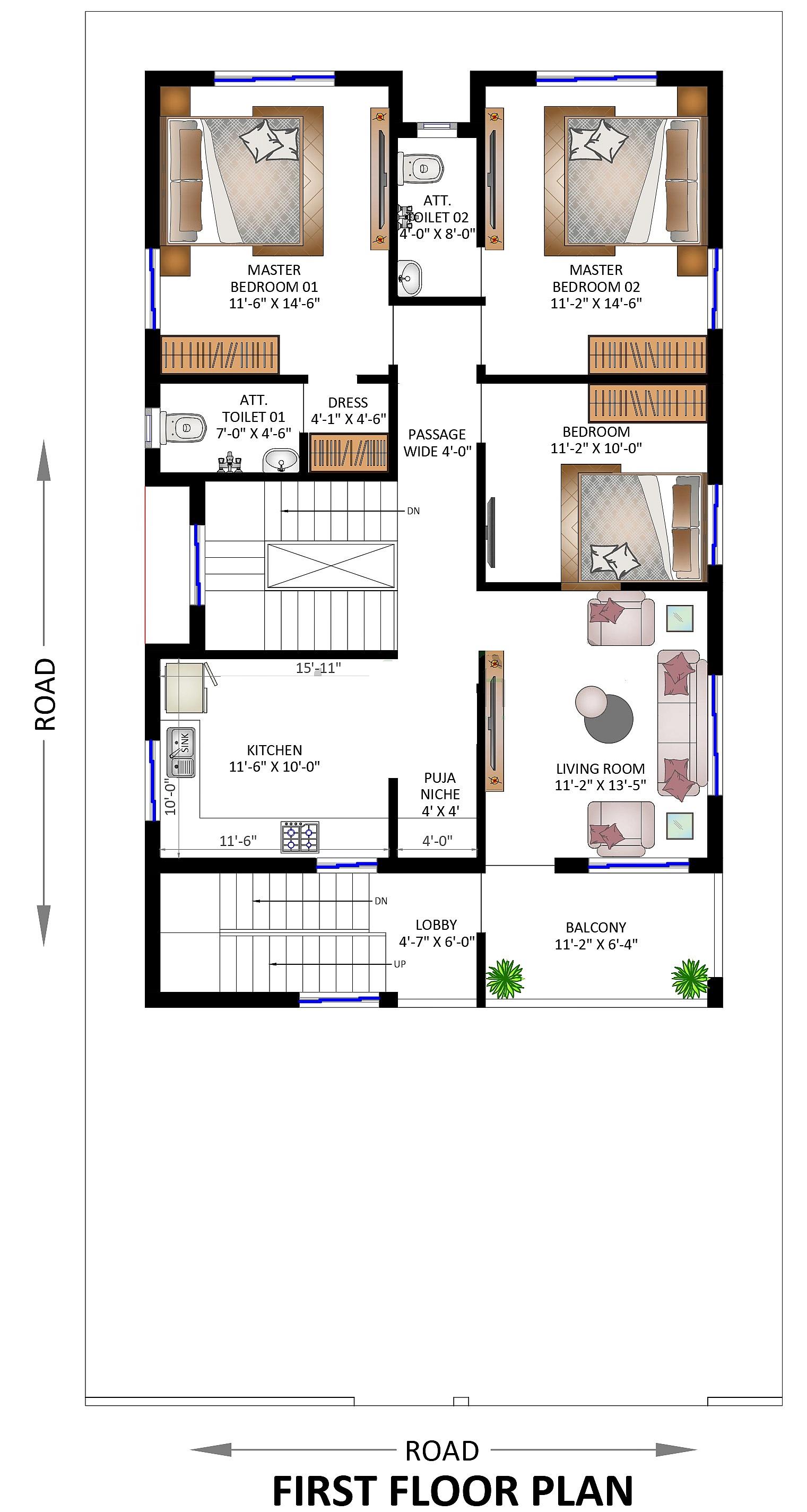 35X70 house plan- 2450 sqft Residential Cum Commercial house design At Bhubaneswar thumbnail 3 — Project ID 6501