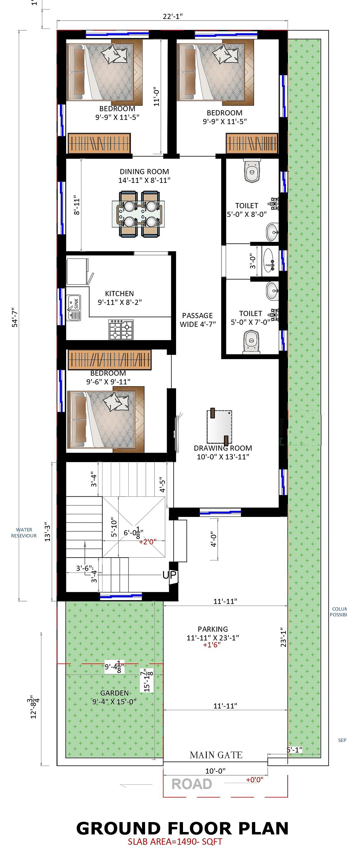 22X70 house plan- 1540 sqft Residential house design At Durgapur thumbnail 1 — Project ID 6502