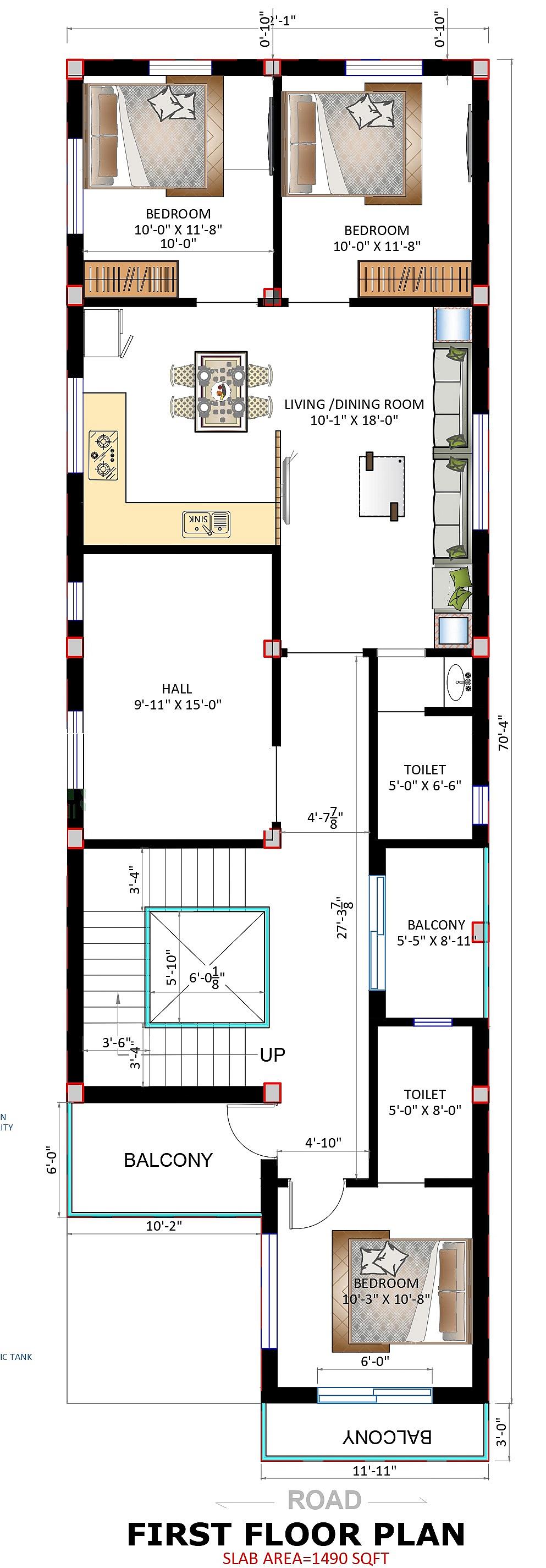 22X70 house plan- 1540 sqft Residential house design At Durgapur thumbnail 2 — Project ID 6502