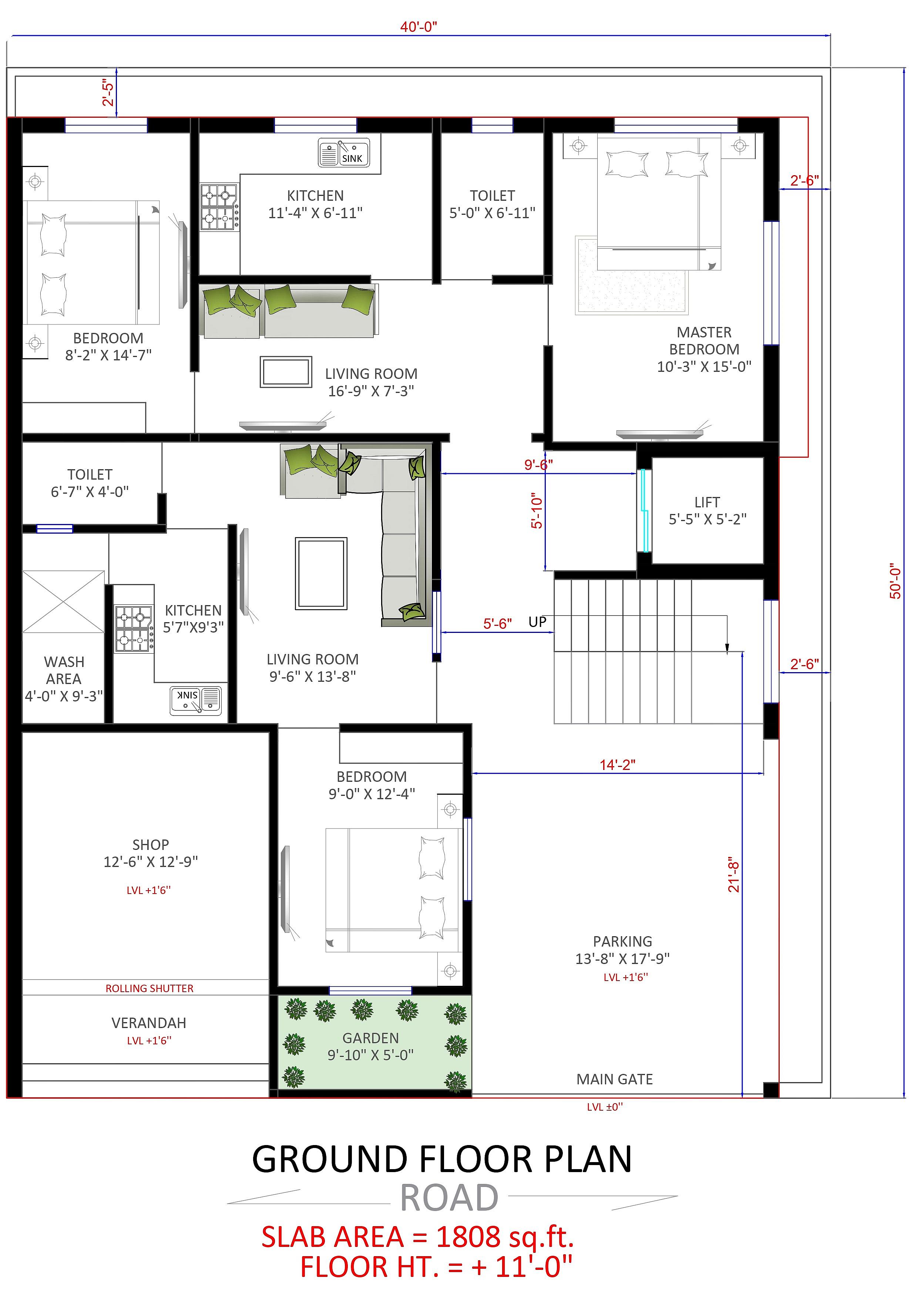 40X50 House With Shop plan- 2000 sqft Residential Cum Commercial house design At Umerkhed thumbnail 2 — Project ID 6505