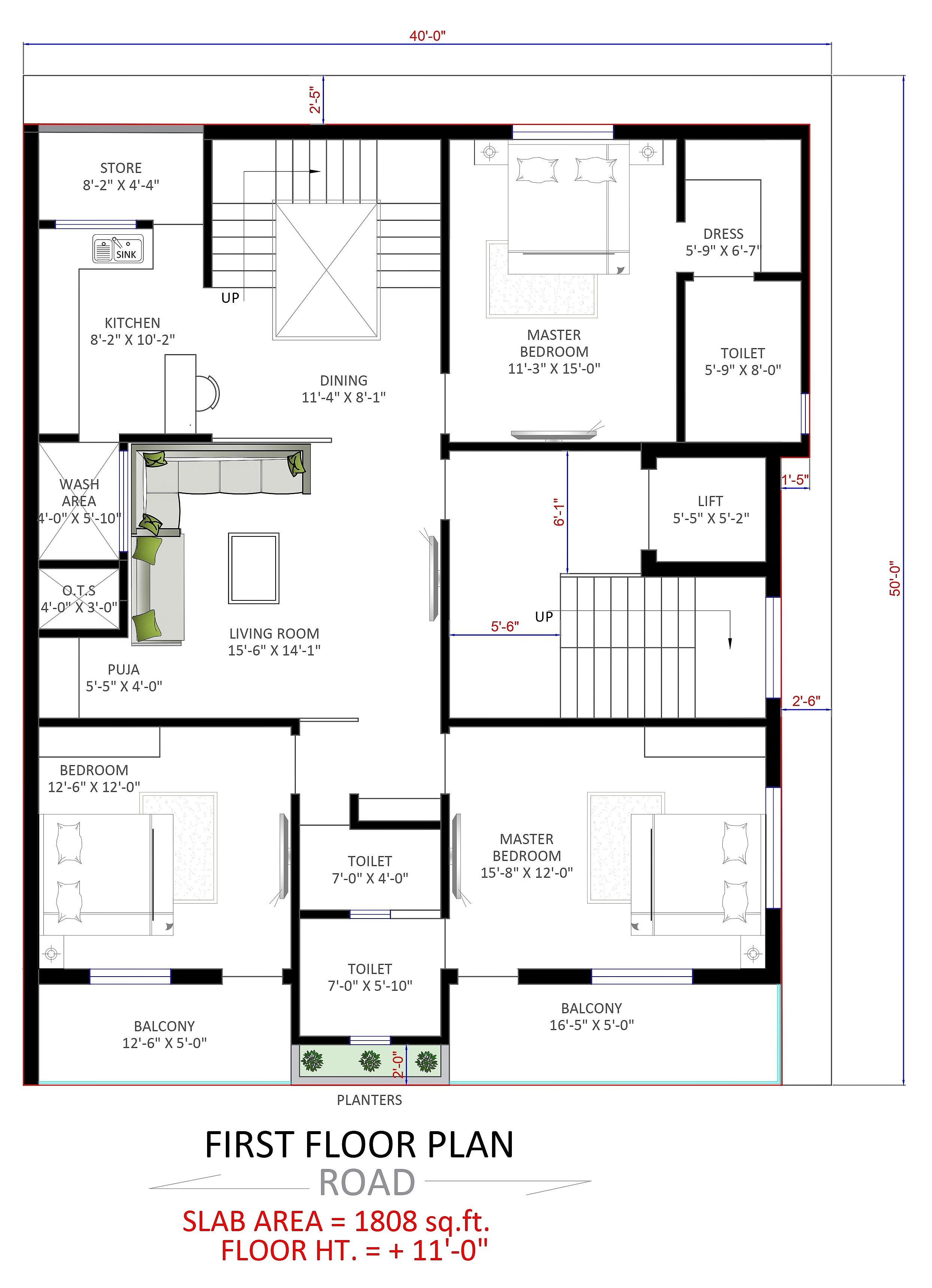 40X50 House With Shop plan- 2000 sqft Residential Cum Commercial house design At Umerkhed thumbnail 3 — Project ID 6505