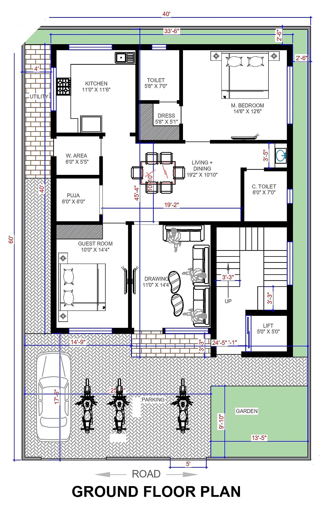40X60 Apartment plan- 24000 sqft Residential Cum Commercial house design At Varadaiahpalem [AP]