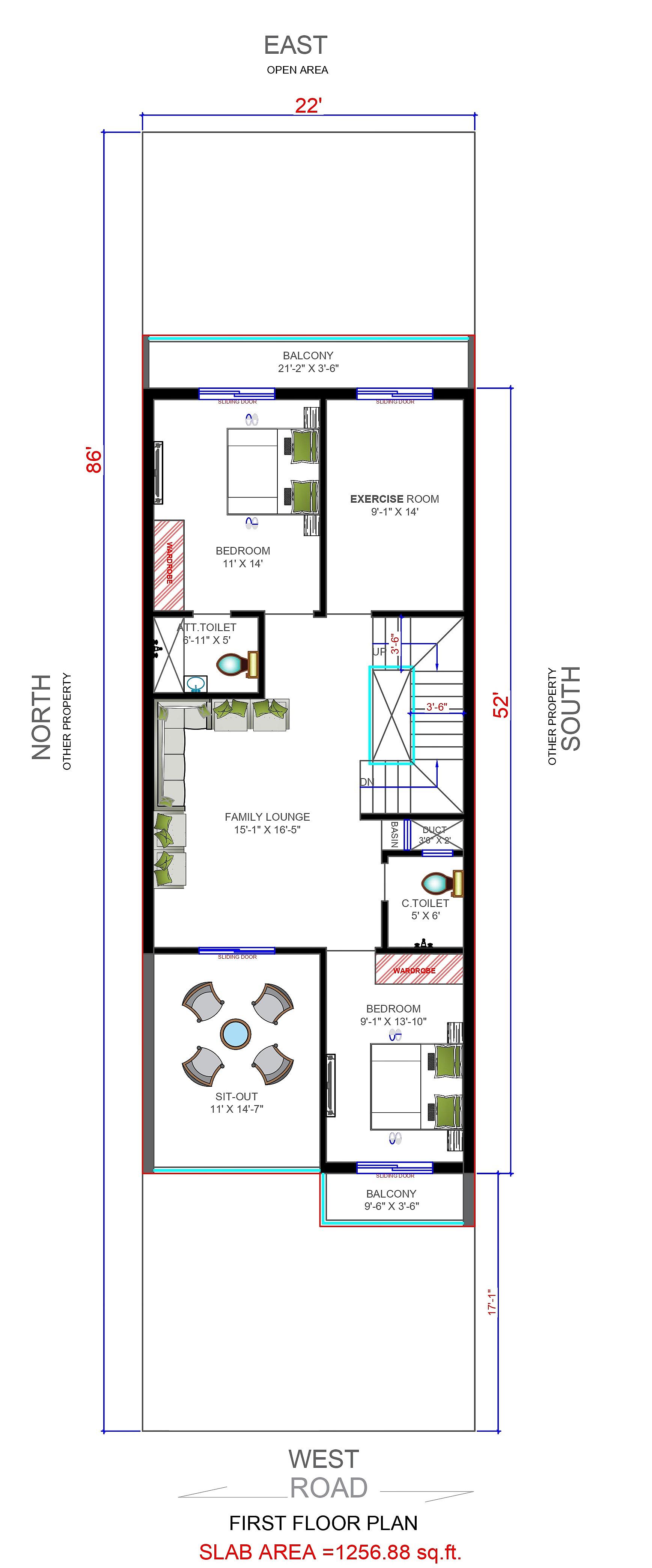 22X85 House Plan- 1870 sq ft Residential House Design at Vellore thumbnail 3 — Project ID 6510