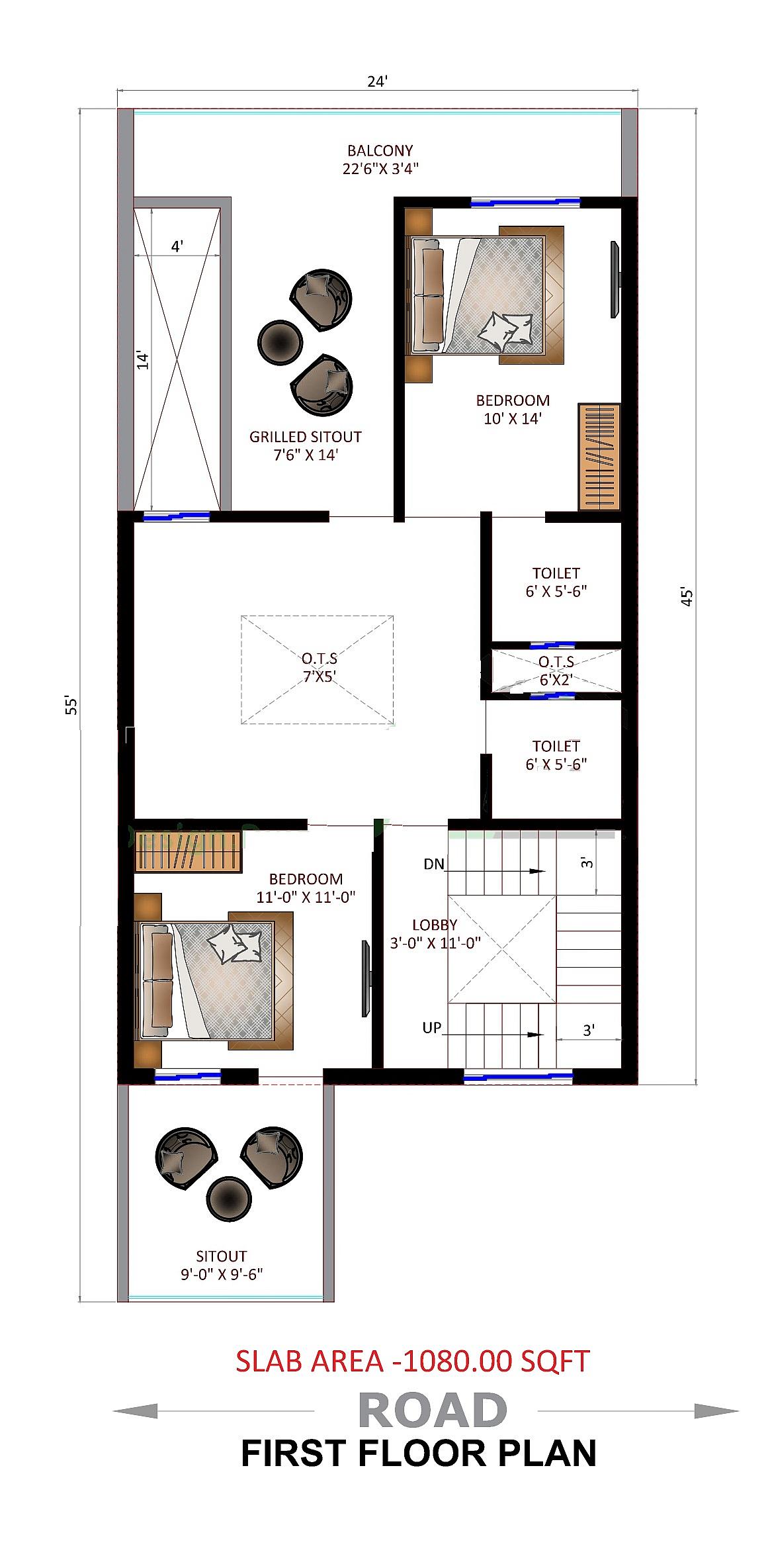 25X55 house plan- 1375 sqft Residential house design At Hyderabad thumbnail 2 — Project ID 6515