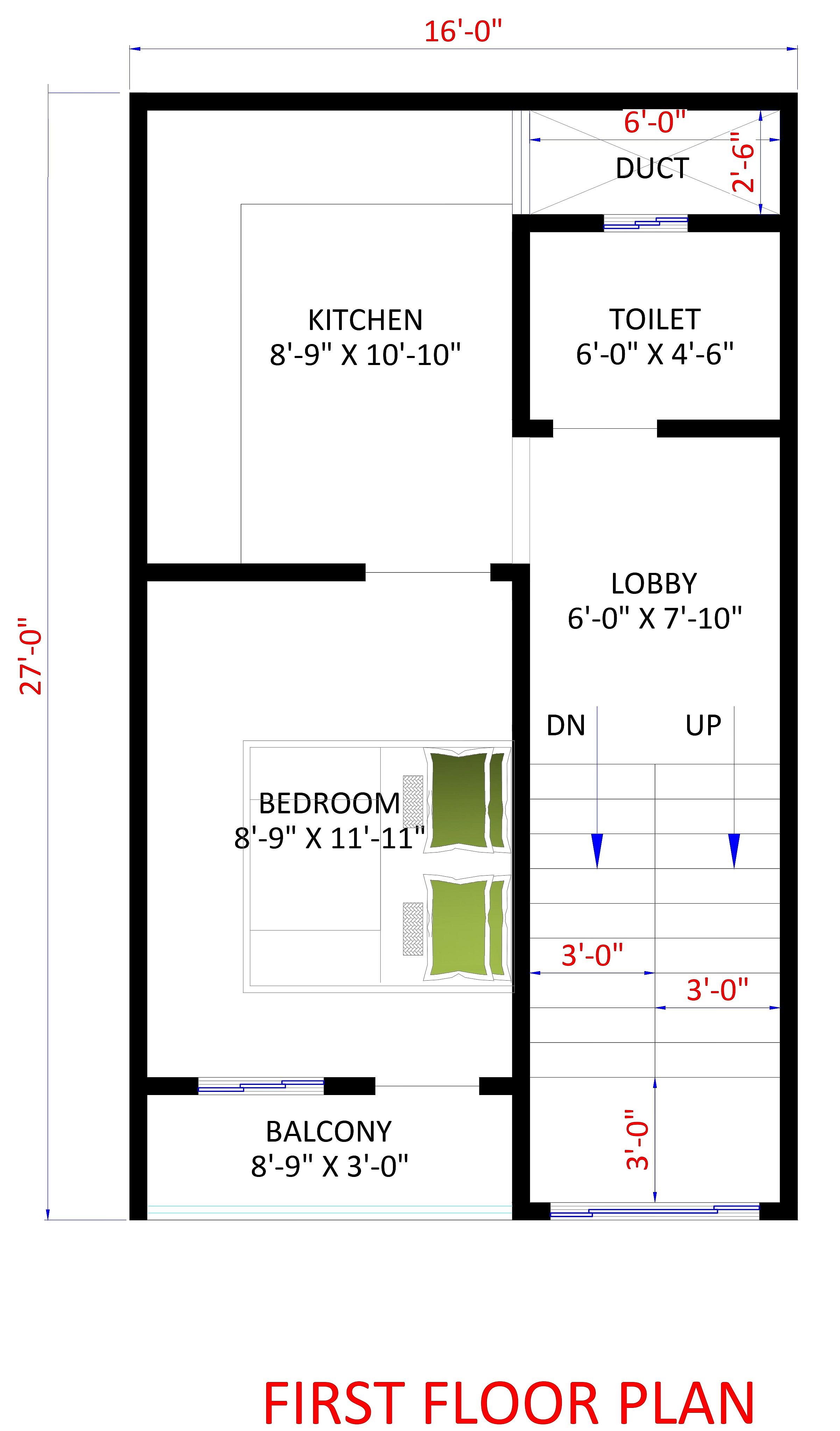 16X27 house plan- 432 sqft Residential house design At Lucknow thumbnail 3 — Project ID 6516