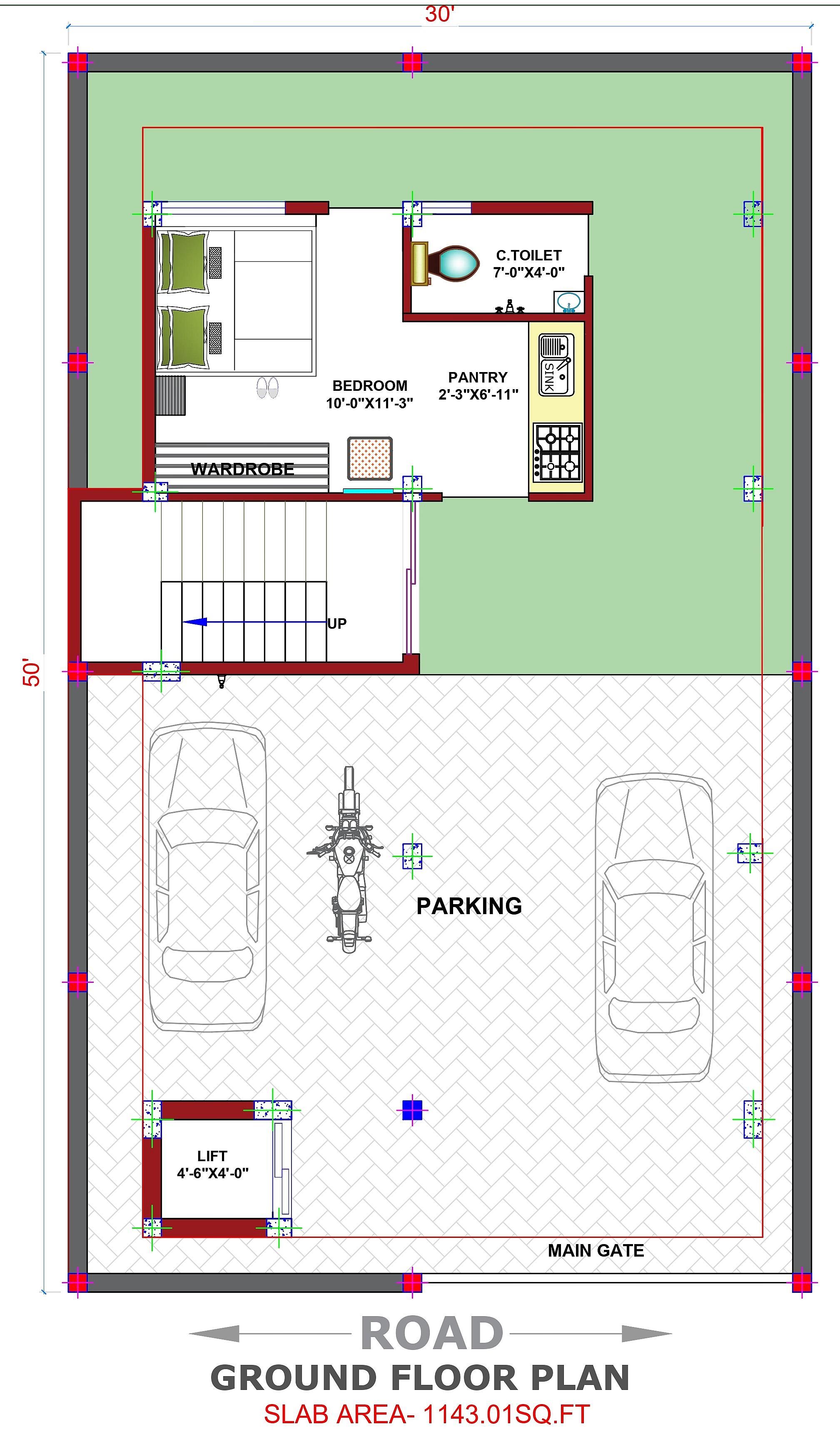 30X50 House Plan- 1500 sq ft Residential House Design at Bangalore — photo 1 — Project ID 6519