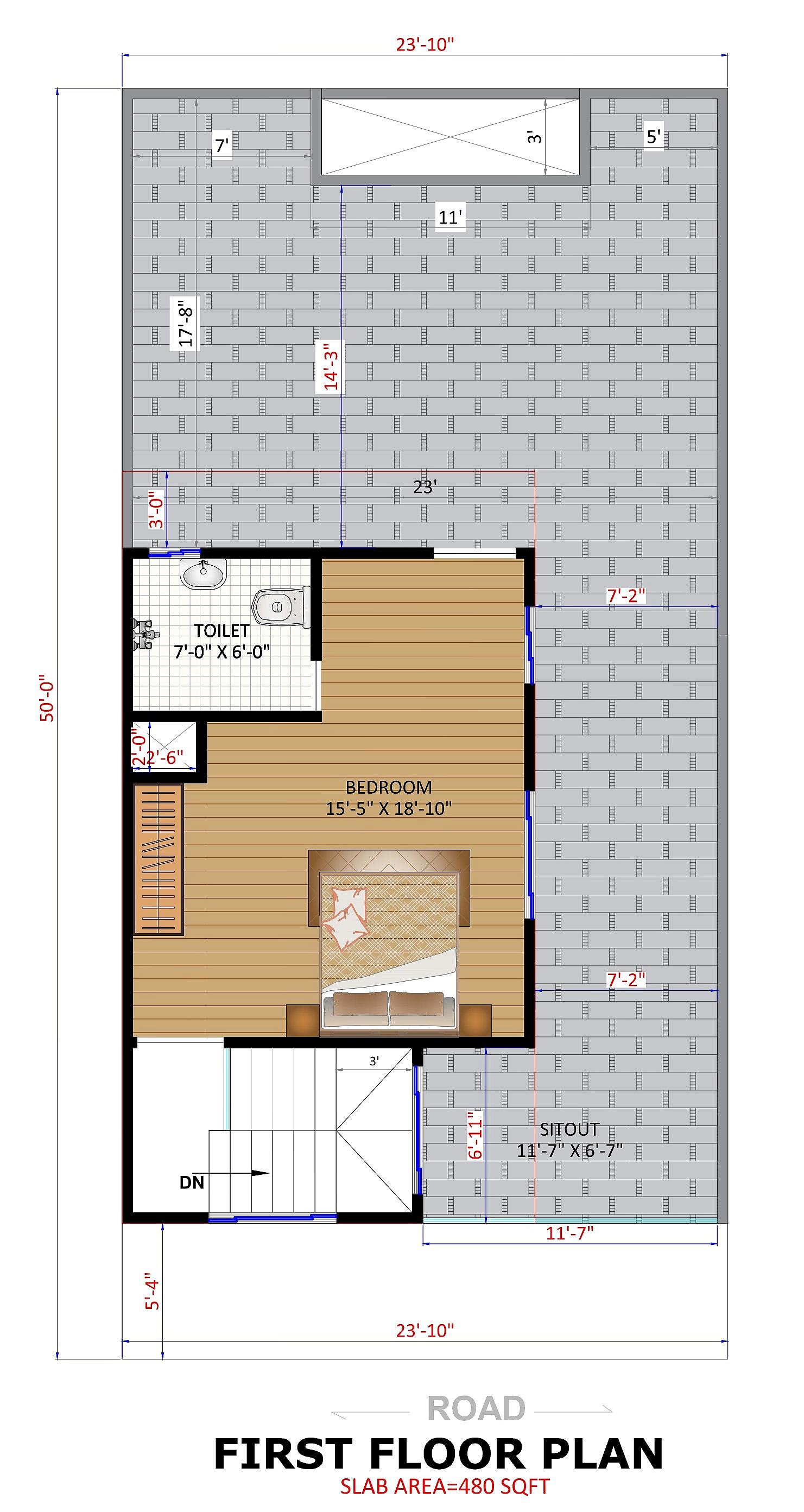 25X50 House Plan- 1250 sq ft Residential House Design at Ghaziabaad thumbnail 3 — Project ID 6527