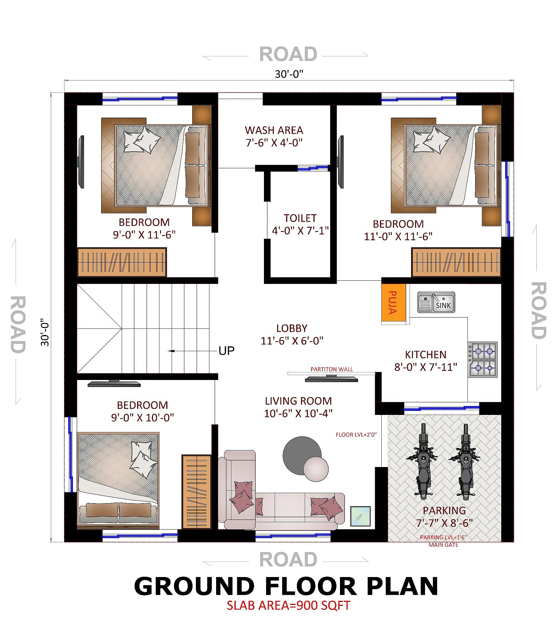 30X30 House Plan- 900 sqft Residential House Design at Balasore thumbnail 3 — Project ID 6529