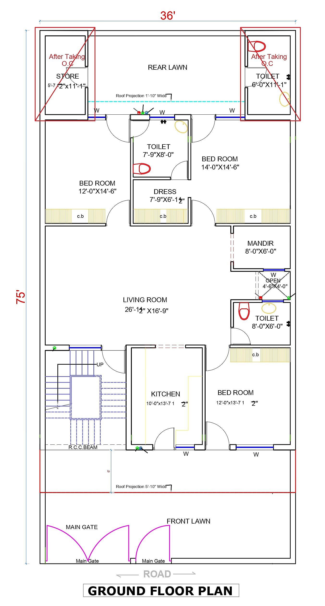 36X75 House Plan- 2700 sq ft Residential House Design at Sonipat thumbnail 2 — Project ID 6530