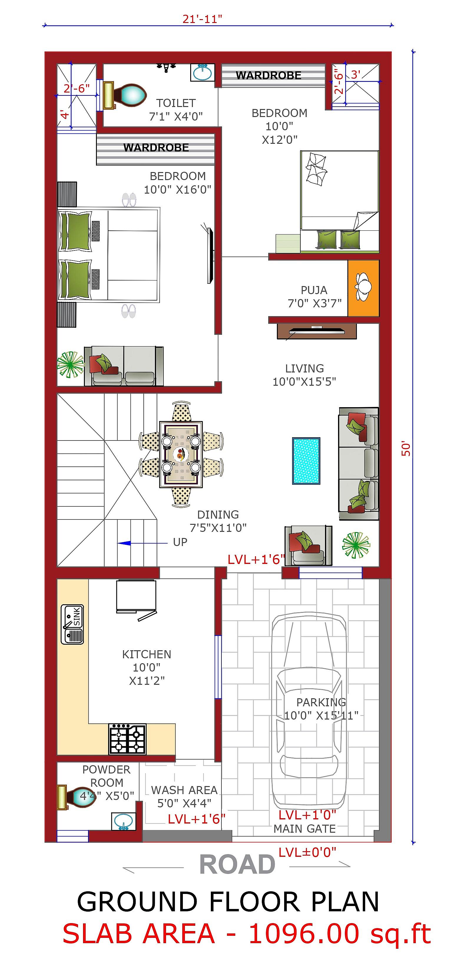 22X50 house plan- 110 sqft Residential house design At Betul thumbnail 2 — Project ID 6534