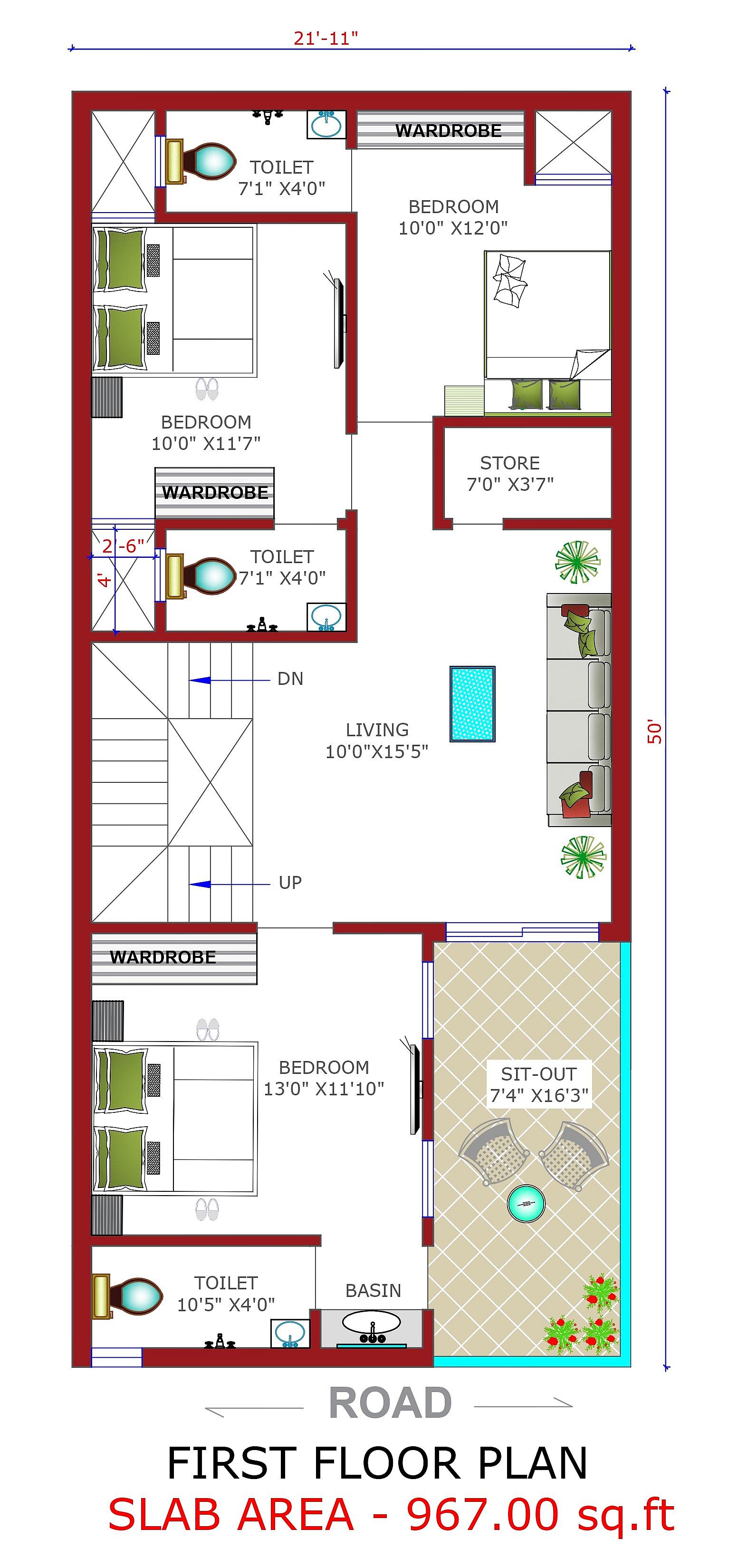22X50 house plan- 110 sqft Residential house design At Betul thumbnail 3 — Project ID 6534