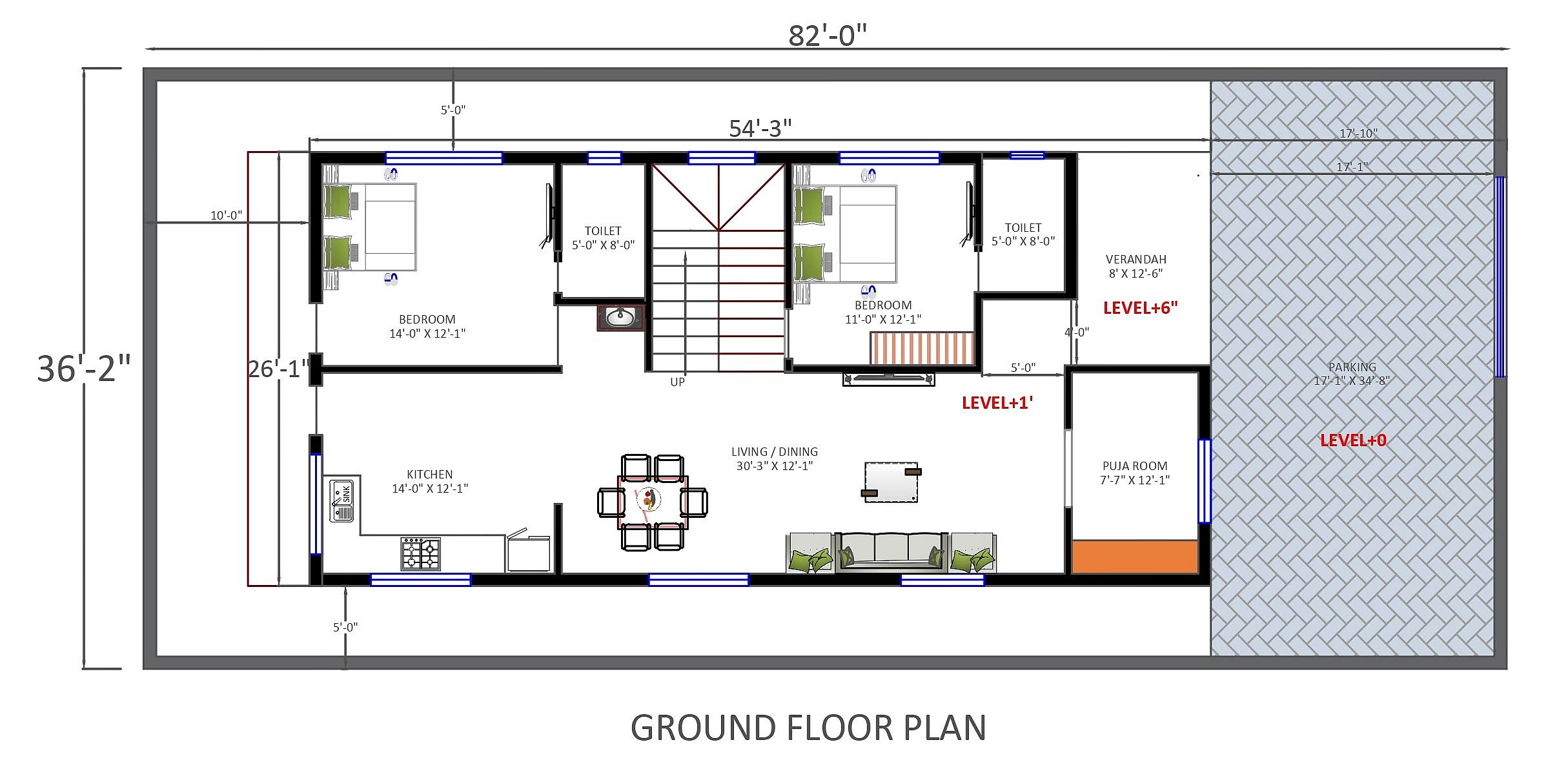 80X35 House Plan- 2800 sq ft Residential House Design at Portblair ( South Andaman Island ) thumbnail 2 — Project ID 6538