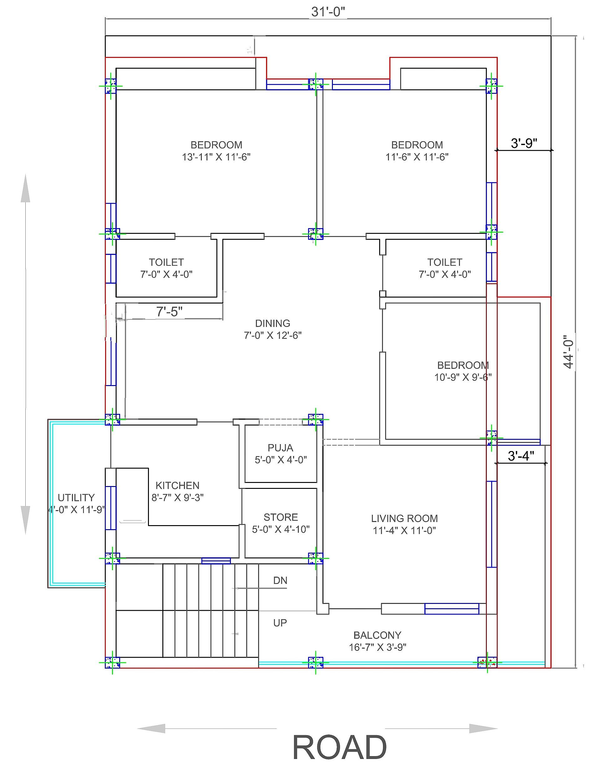 30X45 House Plan- 1350 sq ft Residential House Design at Hubli thumbnail 3 — Project ID 6540