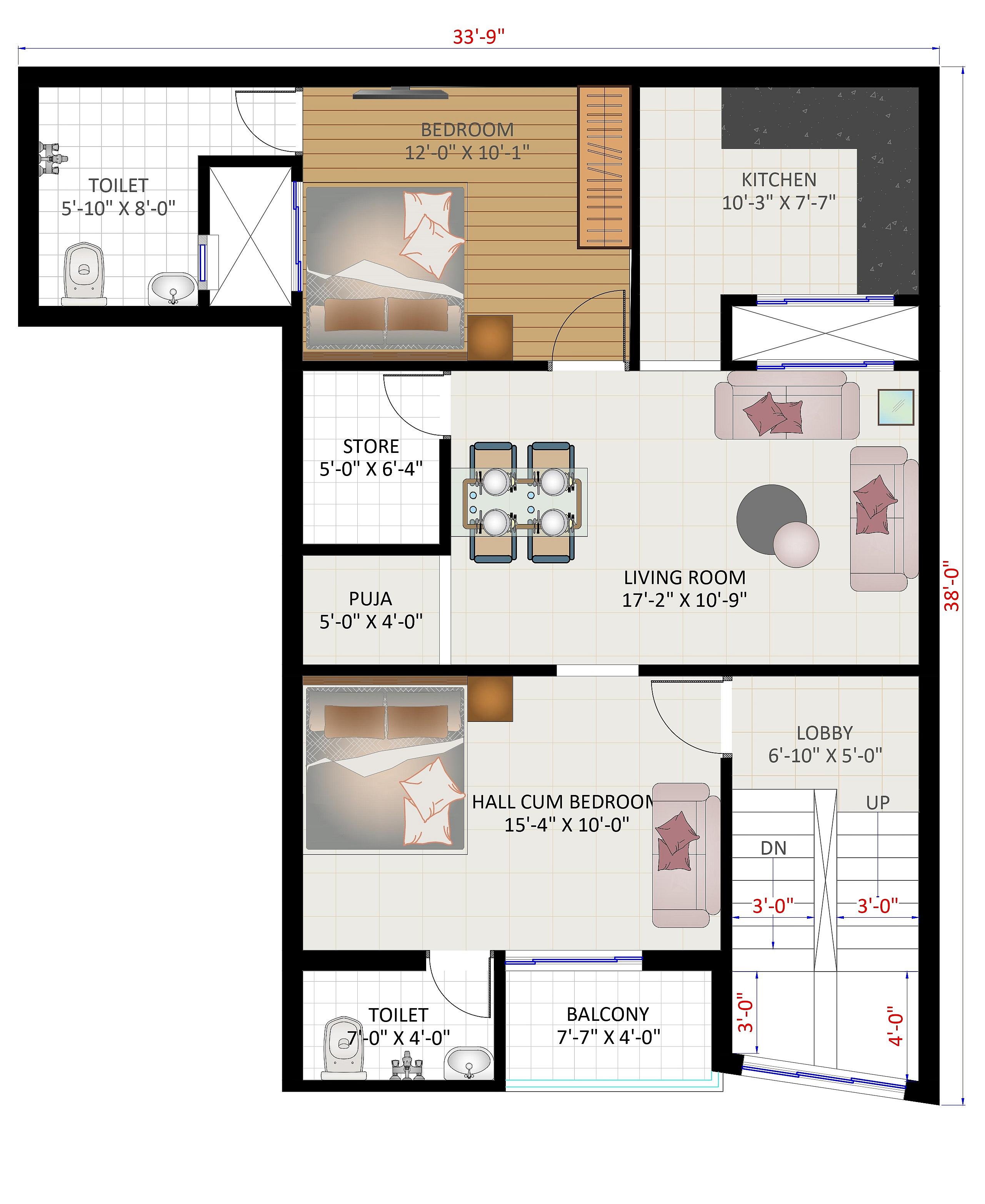 34X38 House Plan- 1292 sq ft Residential Cum Commercial House Design at Aligarh thumbnail 3 — Project ID 6553