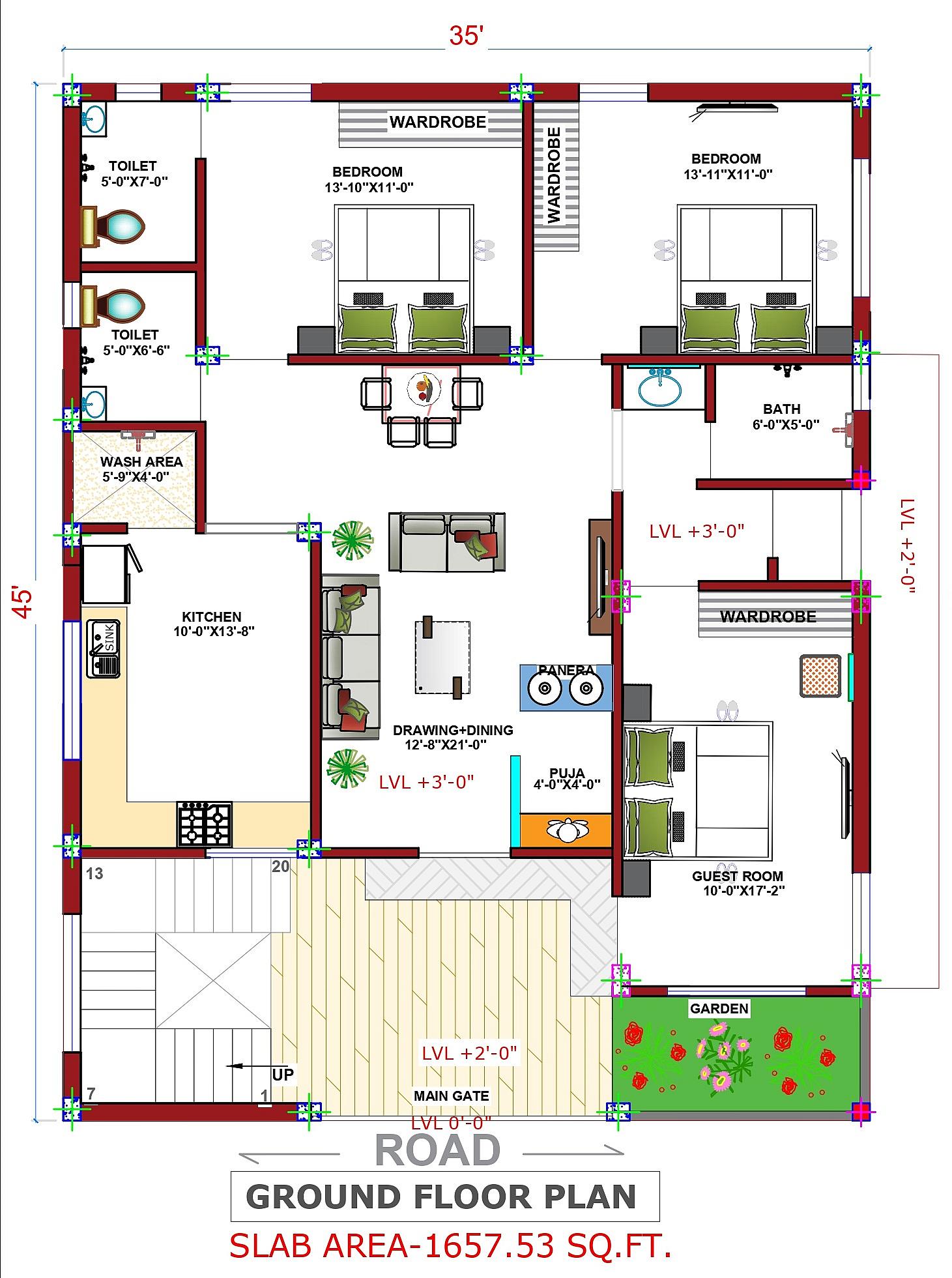 35X45 House Plan- 1575 sq ft Residential House Design at Mumbai — photo 2 — Project ID 6554