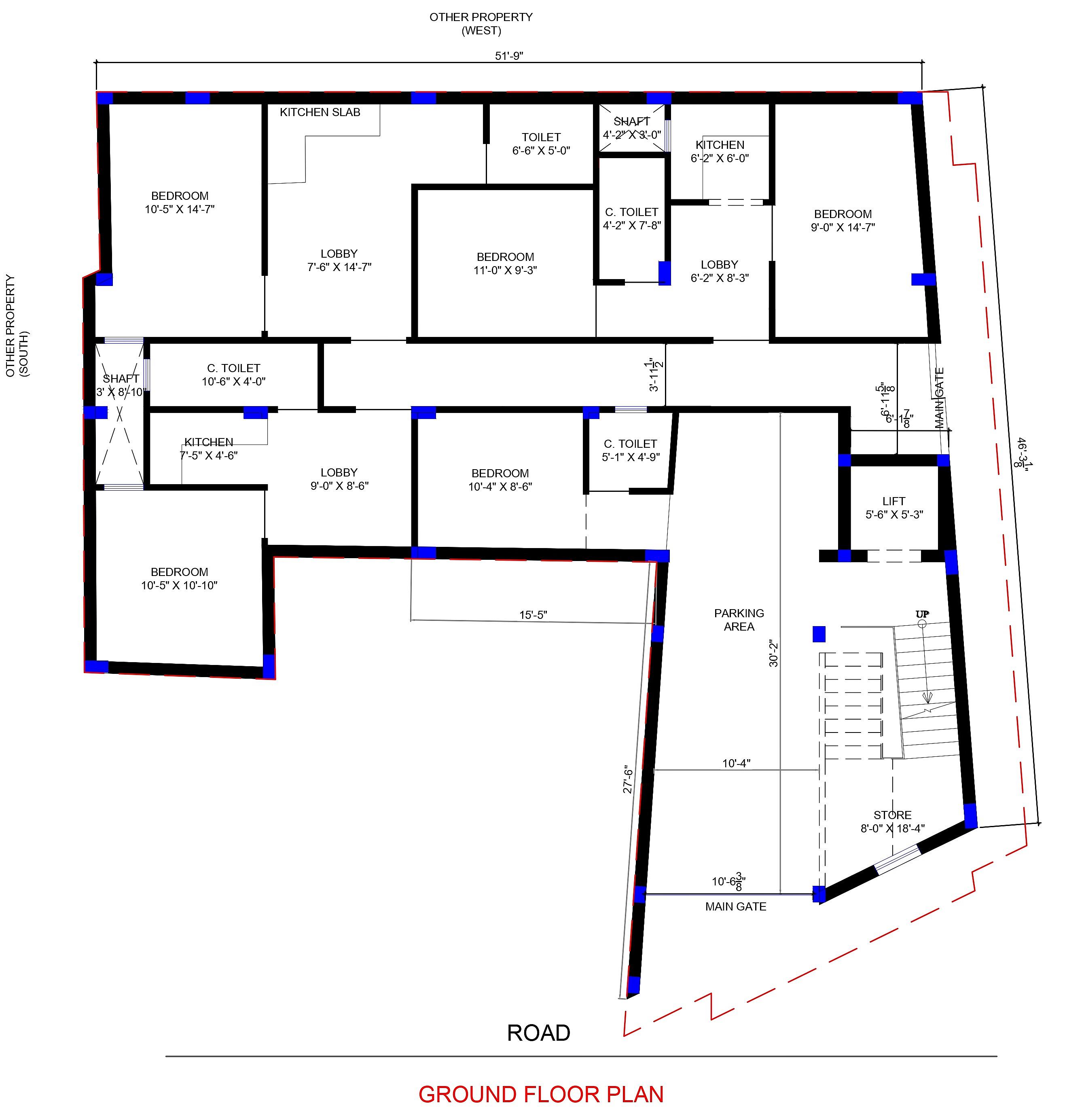 52X45 House Plan- 2340 sq ft Residential Cum Commercial House Design at Delhi