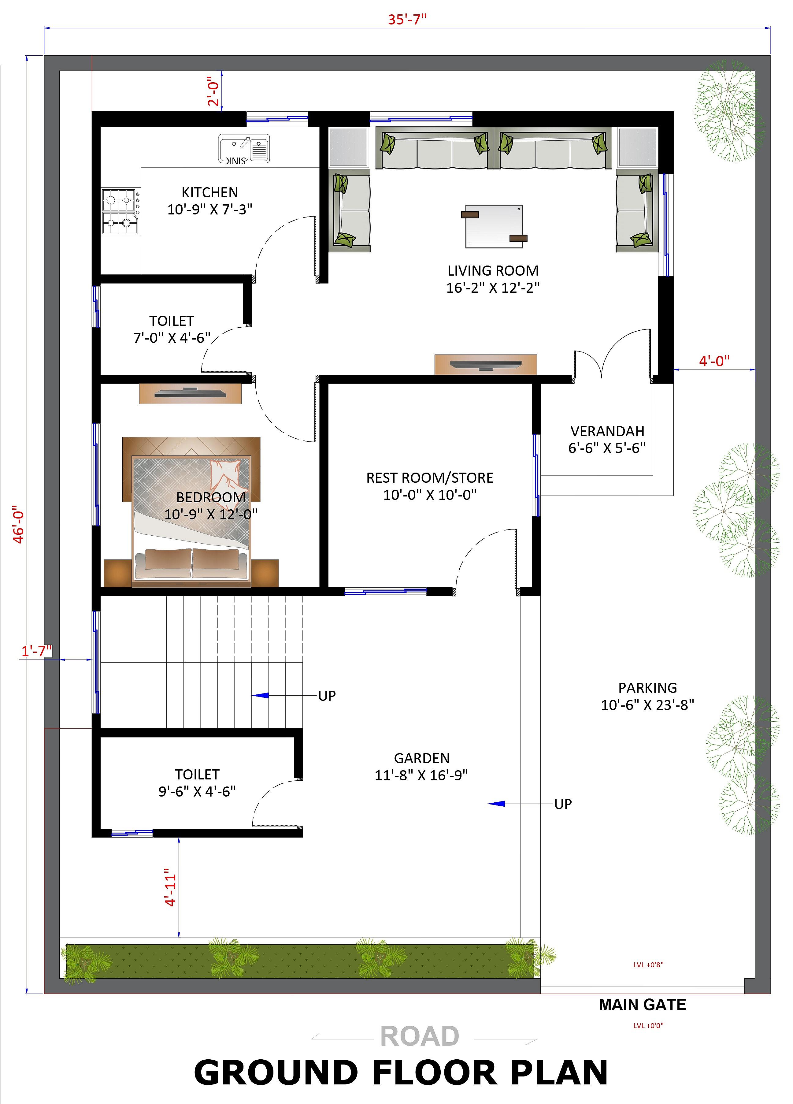 36X46 House Plan- 1656 sq ft Residential House Design at Patna thumbnail 2 — Project ID 6560