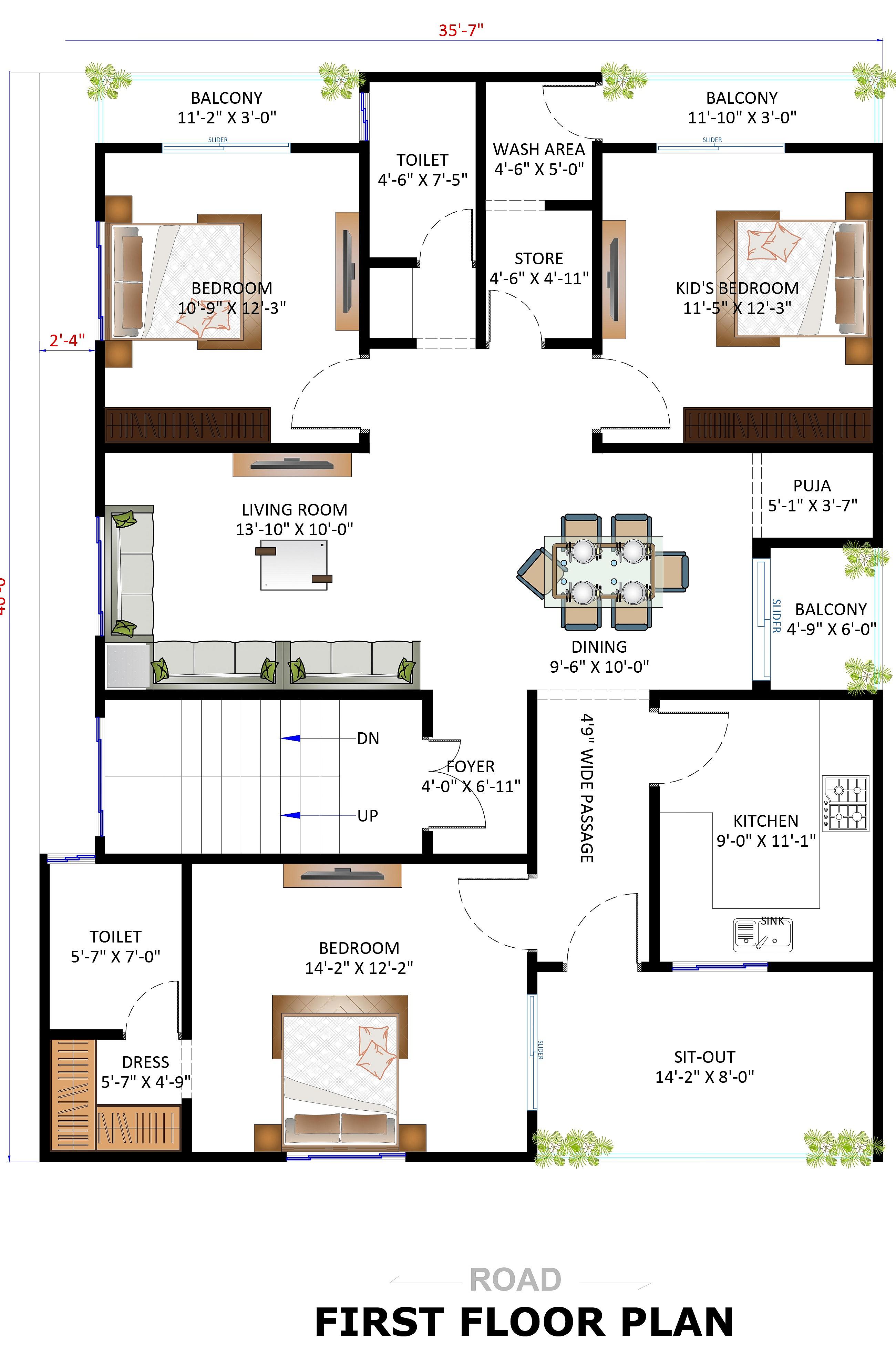 36X46 House Plan- 1656 sq ft Residential House Design at Patna thumbnail 3 — Project ID 6560
