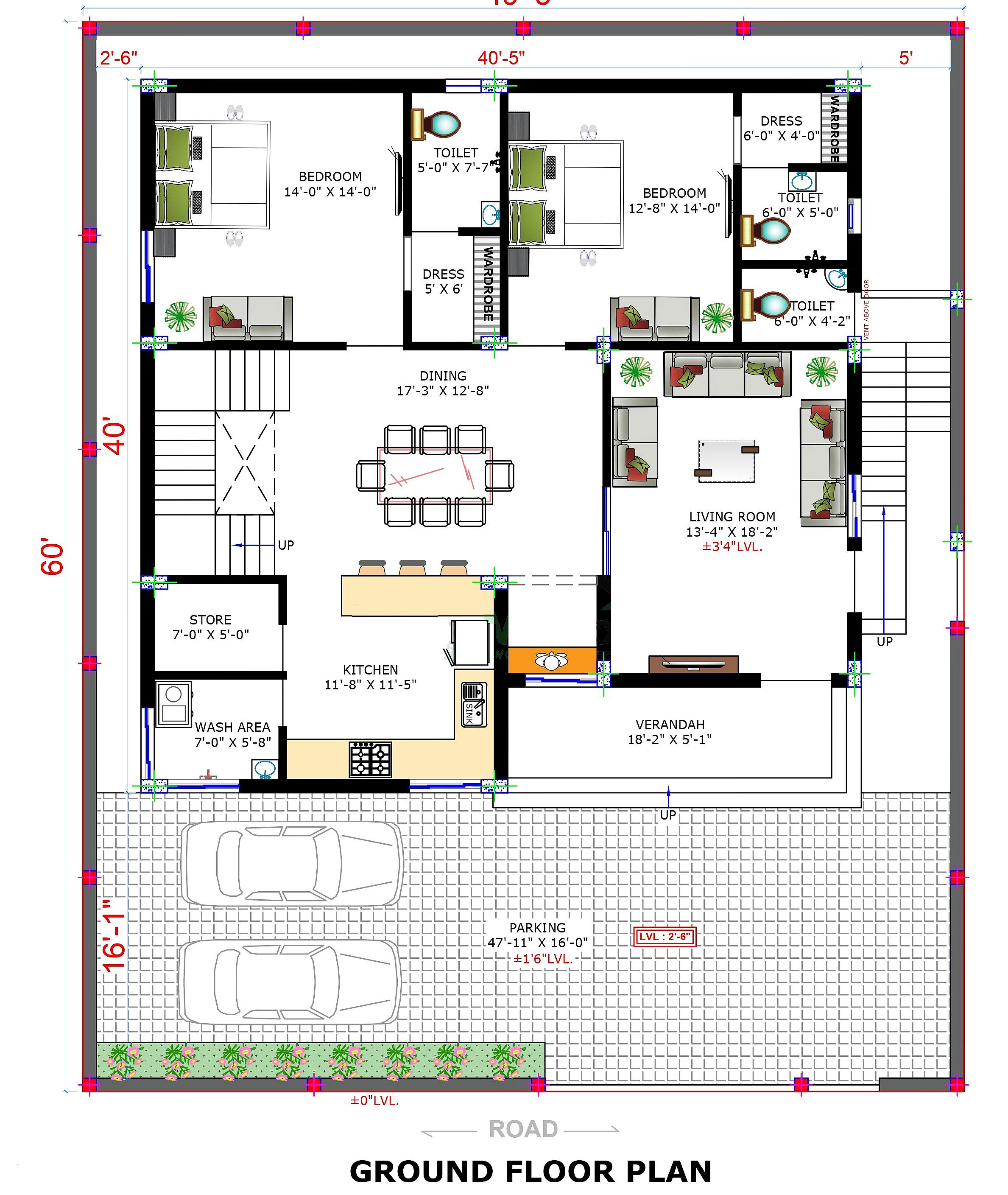 50X60 House Plan- 3000 sq ft Residential House Design at Visakhapatnam thumbnail 2 — Project ID 6562