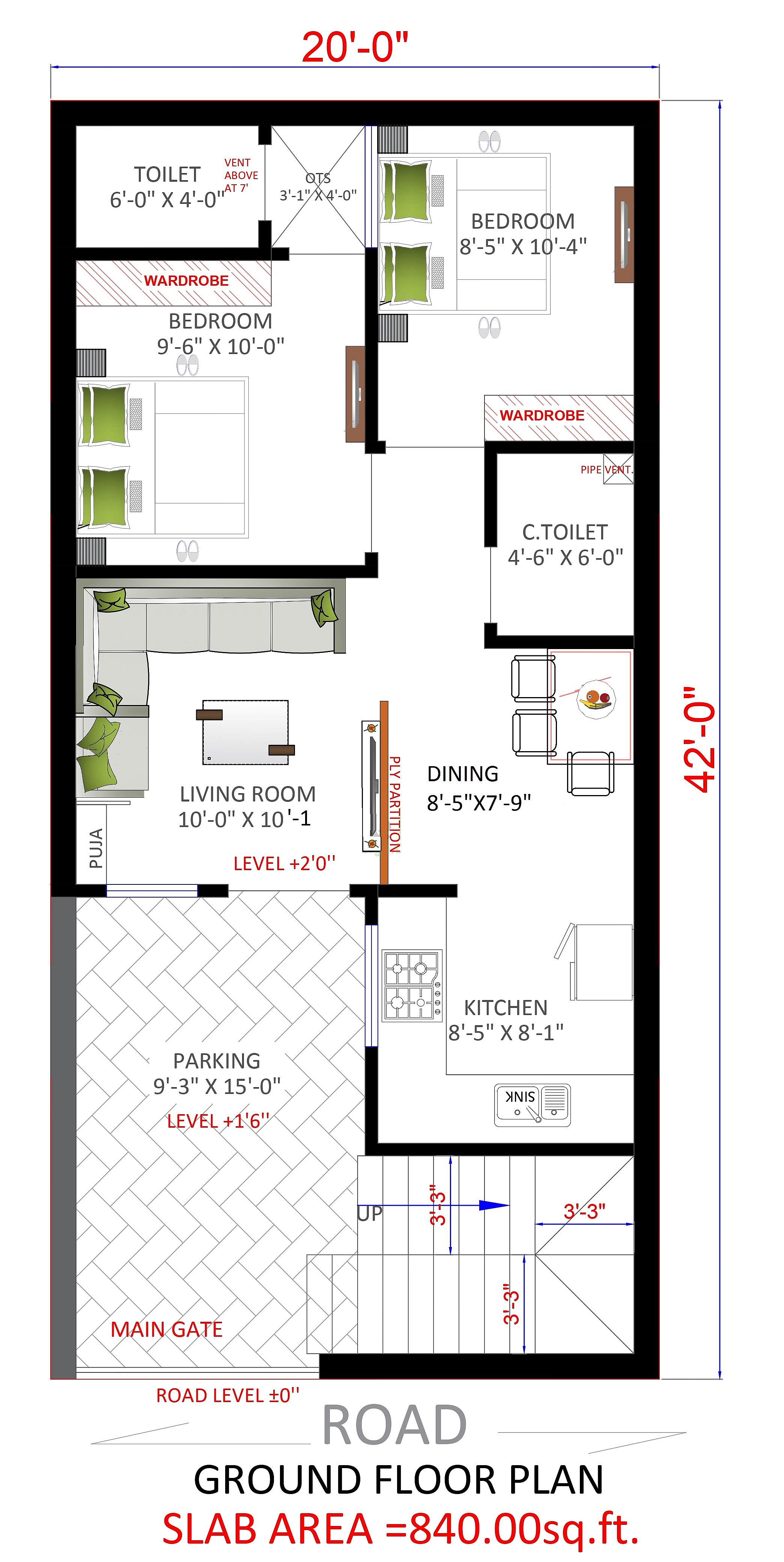 20X40 House Plan- 800 sq ft Residential House Design at Mahroni — photo 1 — Project ID 6564