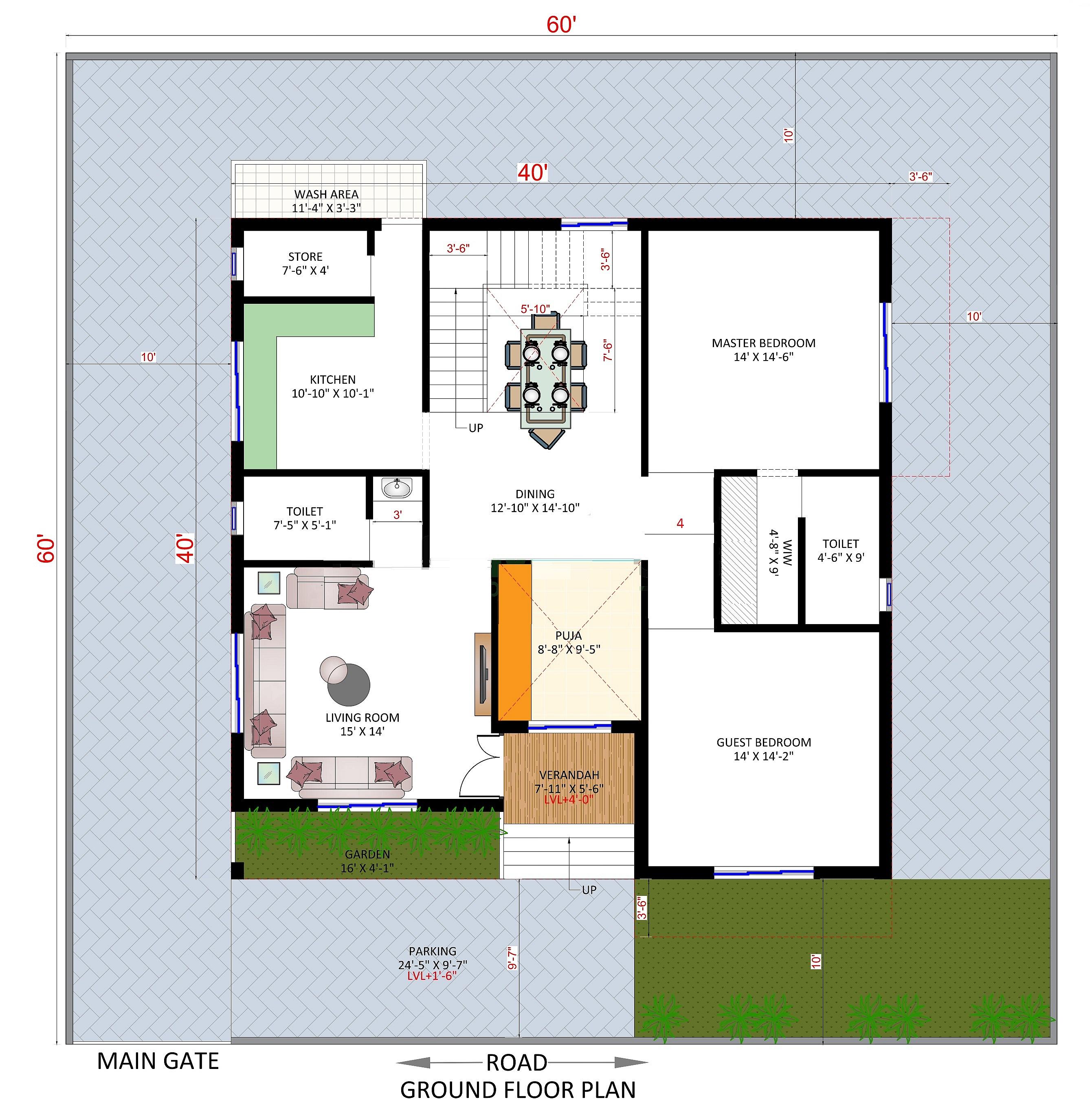 60X60 House Plan- 3600 sq ft Residential House Design at Gandhinagar thumbnail 2 — Project ID 6568