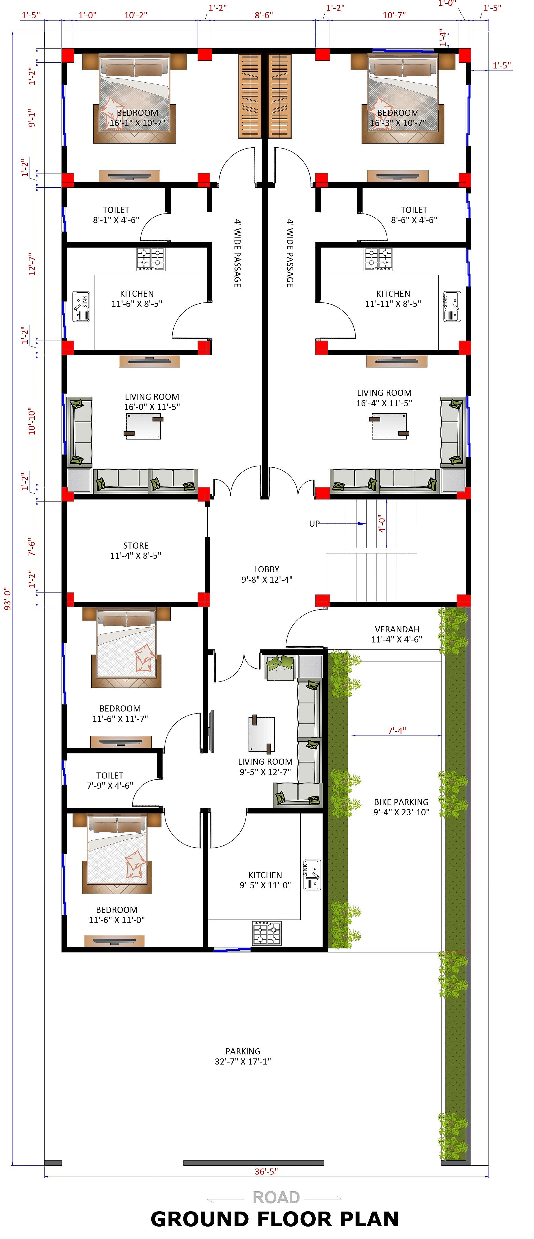 37X93 Apartment plan- 3441 sq ft Residential Cum Commercial House Design at Bongaigaon [AS]