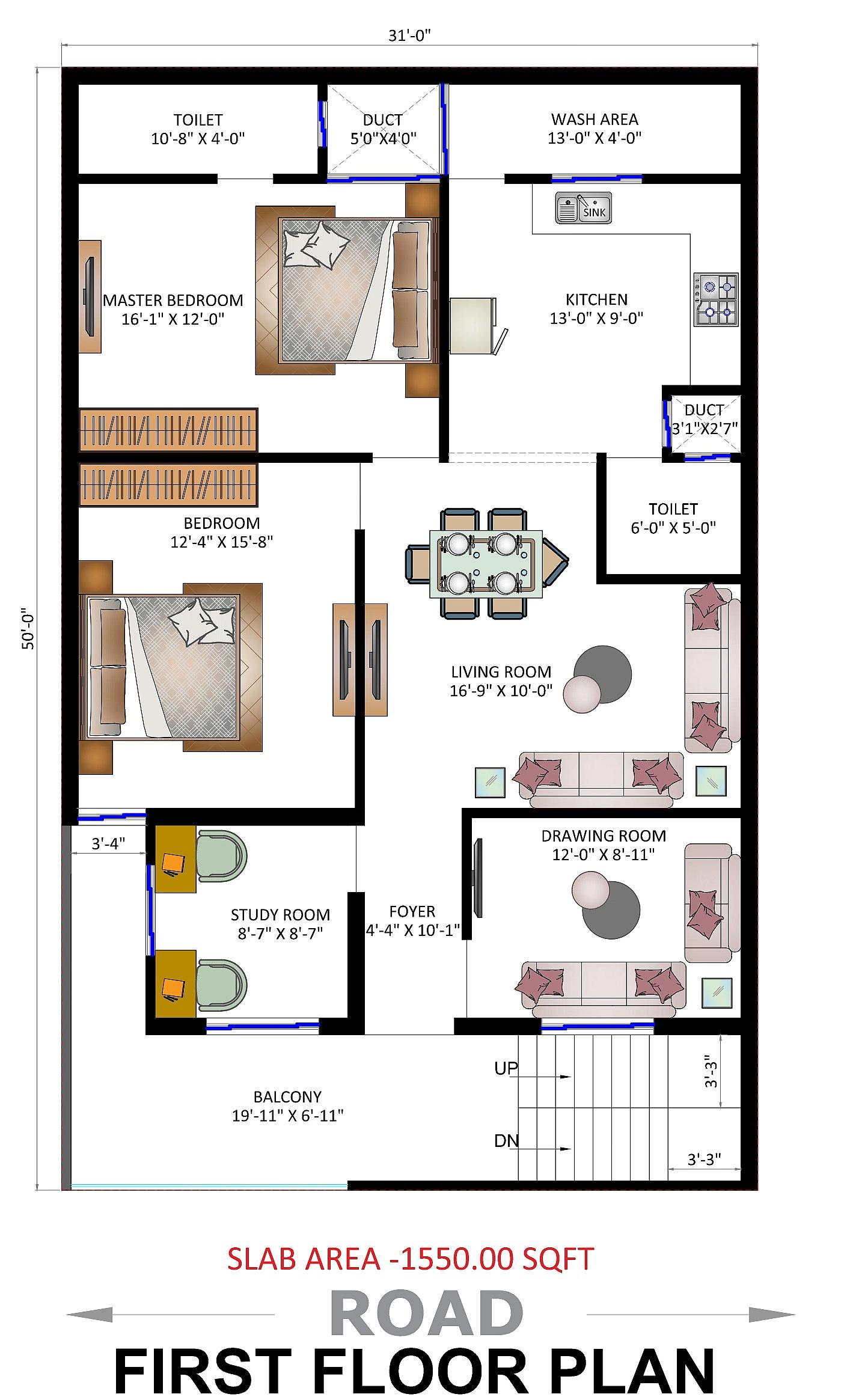 30X50 House Plan- 1500 sq ft Residential House Design at Indore thumbnail 2 — Project ID 6577