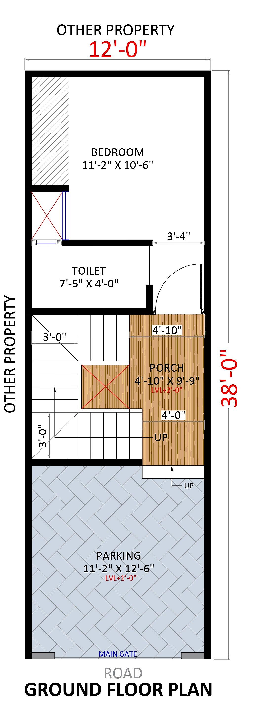 12X38 House Plan- 456 sq ft Residential House Design at NewDelhi thumbnail 1 — Project ID 6583