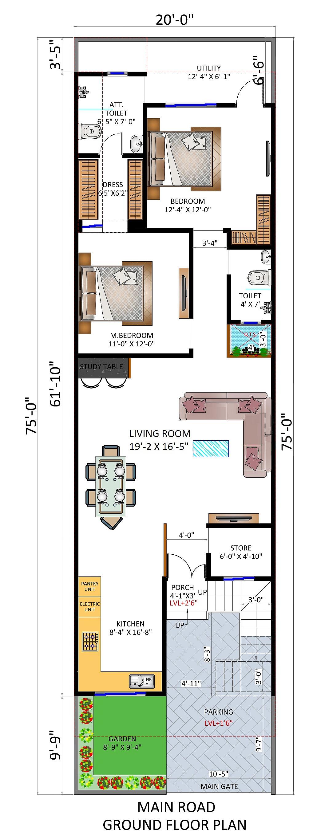 20X75 House Plan- 1500 sq ft Residential Cum Commercial House Design at Kharar thumbnail 2 — Project ID 6586