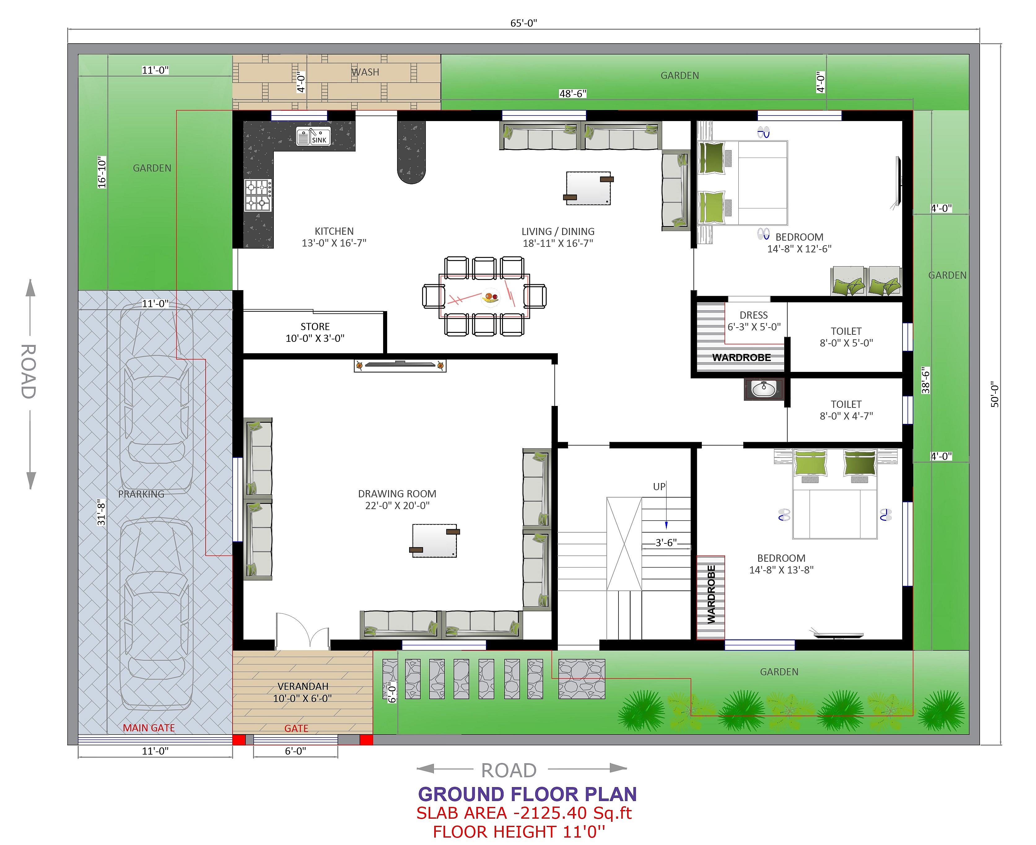 65X50 House plan- 3250 sqft Residential house design At Hyderabad thumbnail 2 — Project ID 6588