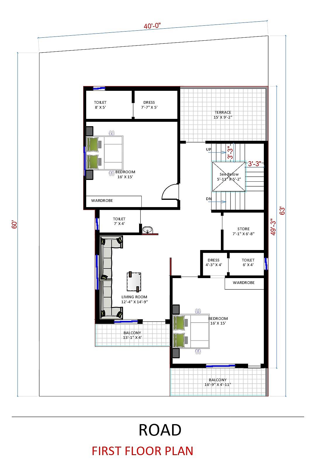 40X60 House Plan- 2400 sq ft Residential House Design at Chennai thumbnail 2 — Project ID 6592