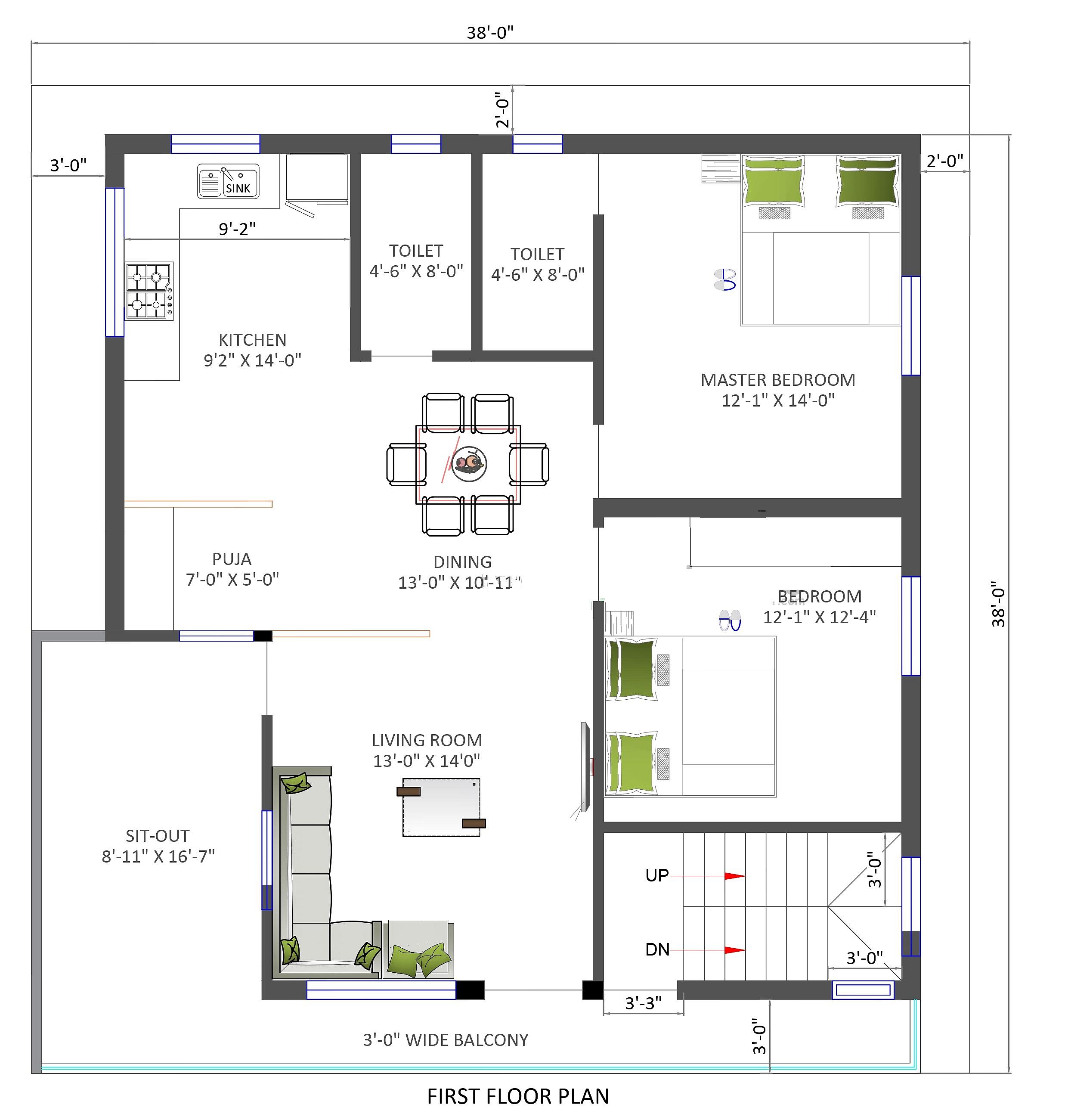 40X40 House Plan- 1600 sq ft Residential House Design at Manvi thumbnail 2 — Project ID 6594