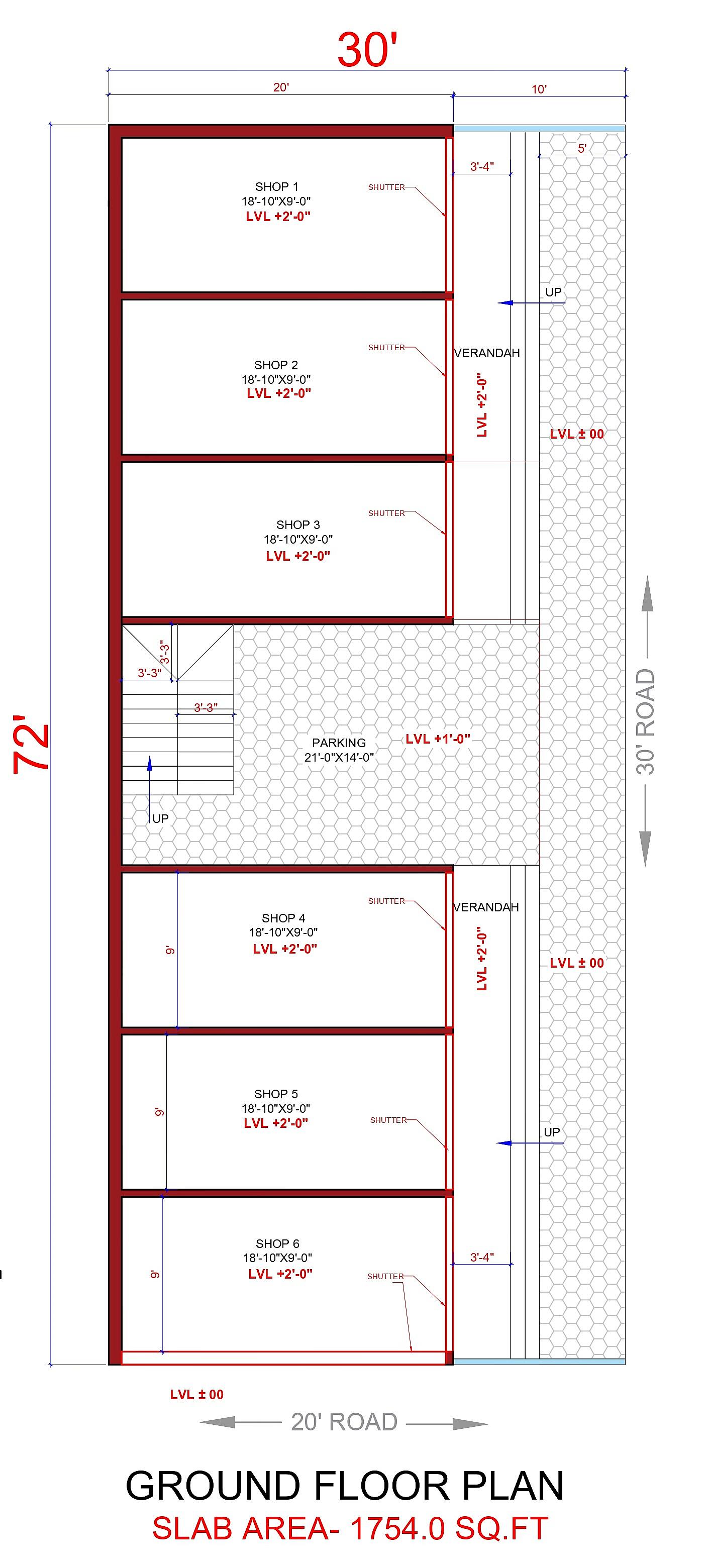 30X70 Shopping Complex with Rental Apartment Plan- 2100 sq ft Residential Cum Commercial House Design at Nanded thumbnail 2 — Project ID 6599